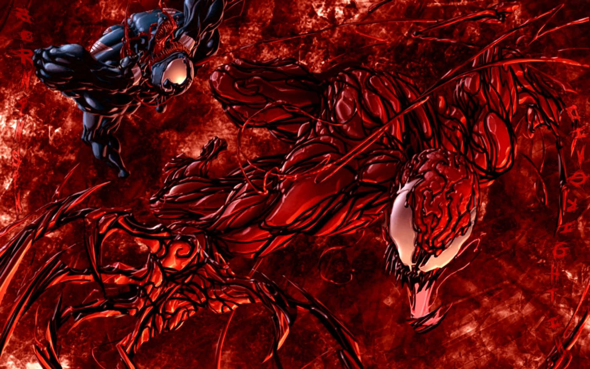 Carnage, Venom, red-hued battle, Full HD Desktop Wallpaper