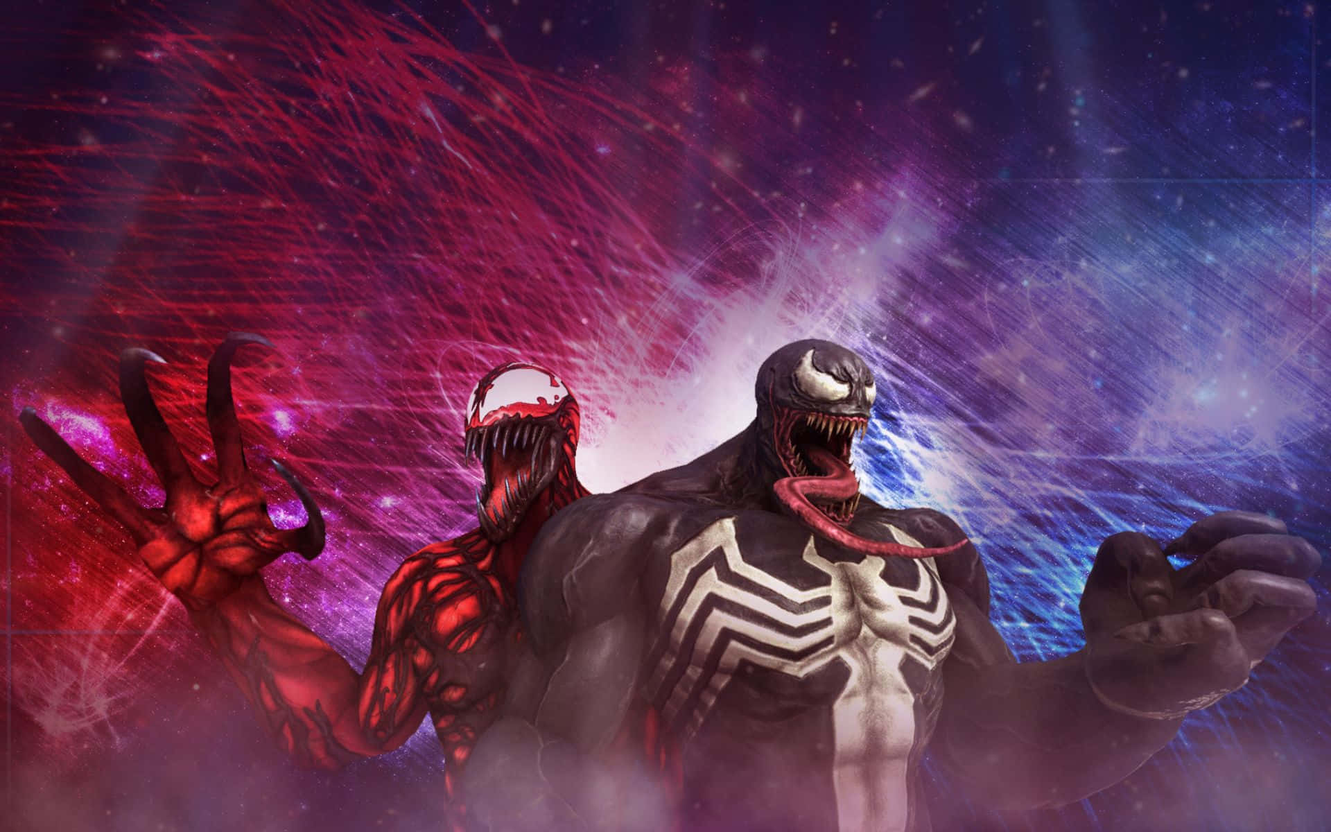 Carnage, Venom, cosmic red and blue energy burst, Full HD Desktop Wallpaper