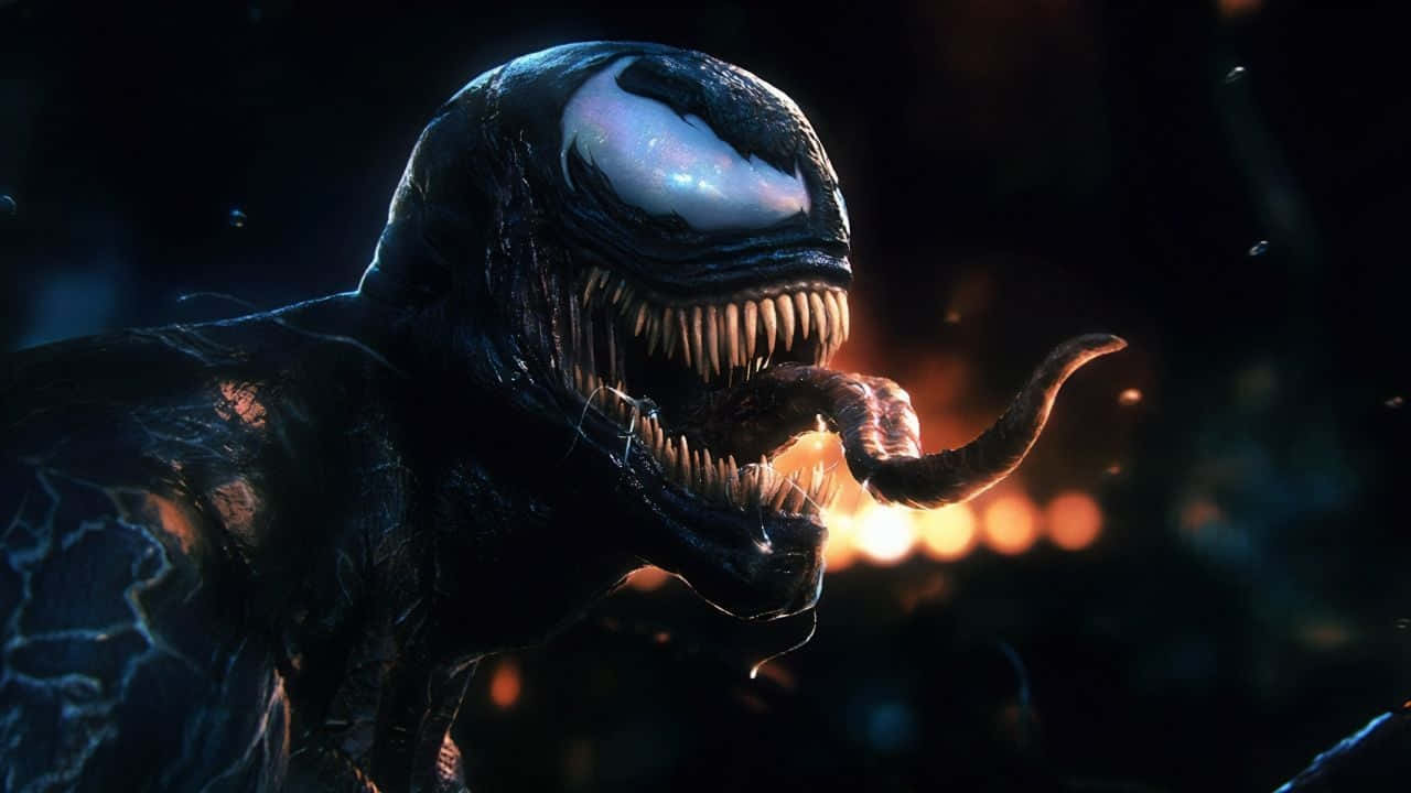 Venom, black, glowing white eyes, HD Desktop Wallpaper