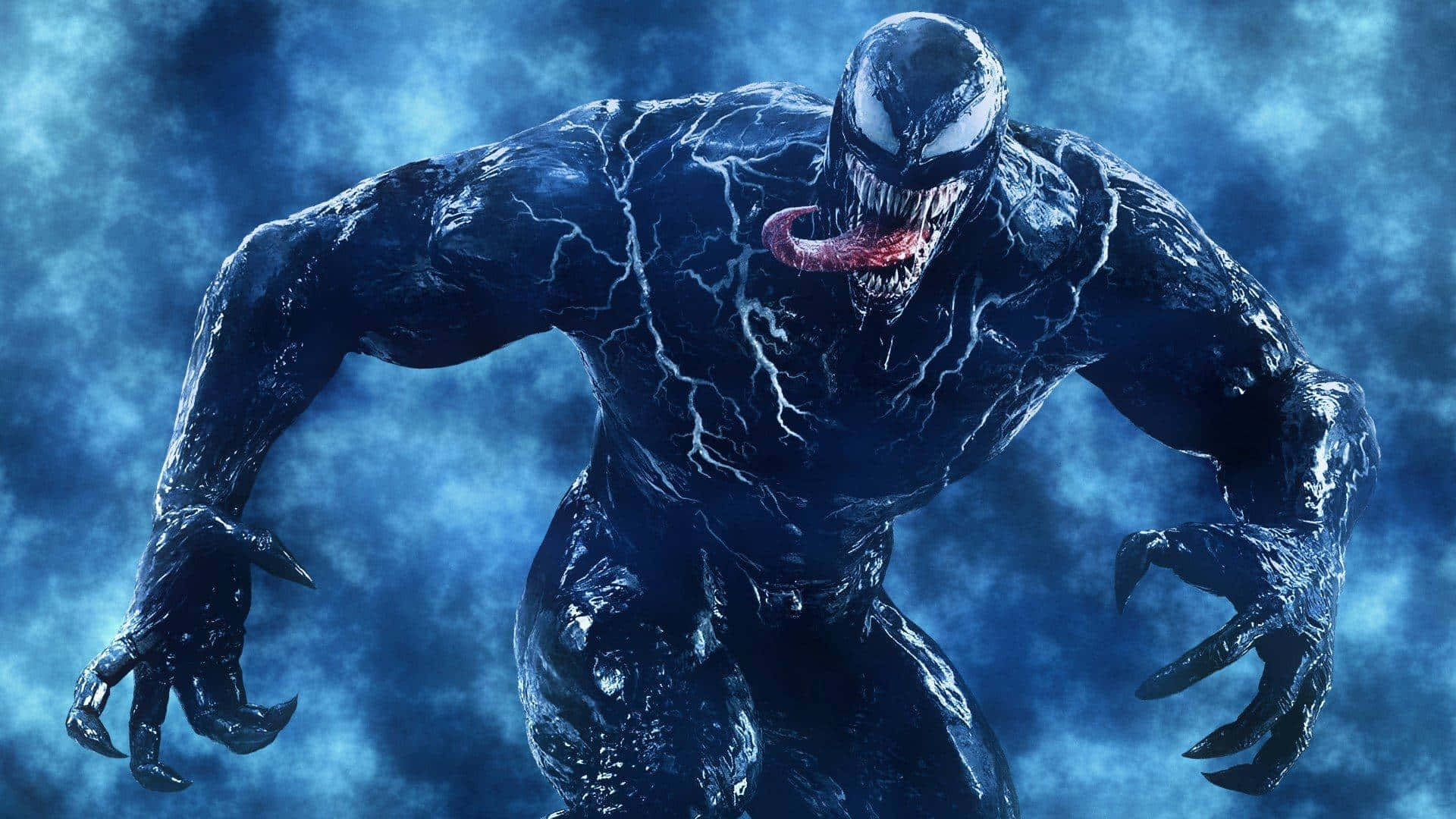 Venom, black symbiote form, glowing white veins, Full HD Desktop Wallpaper
