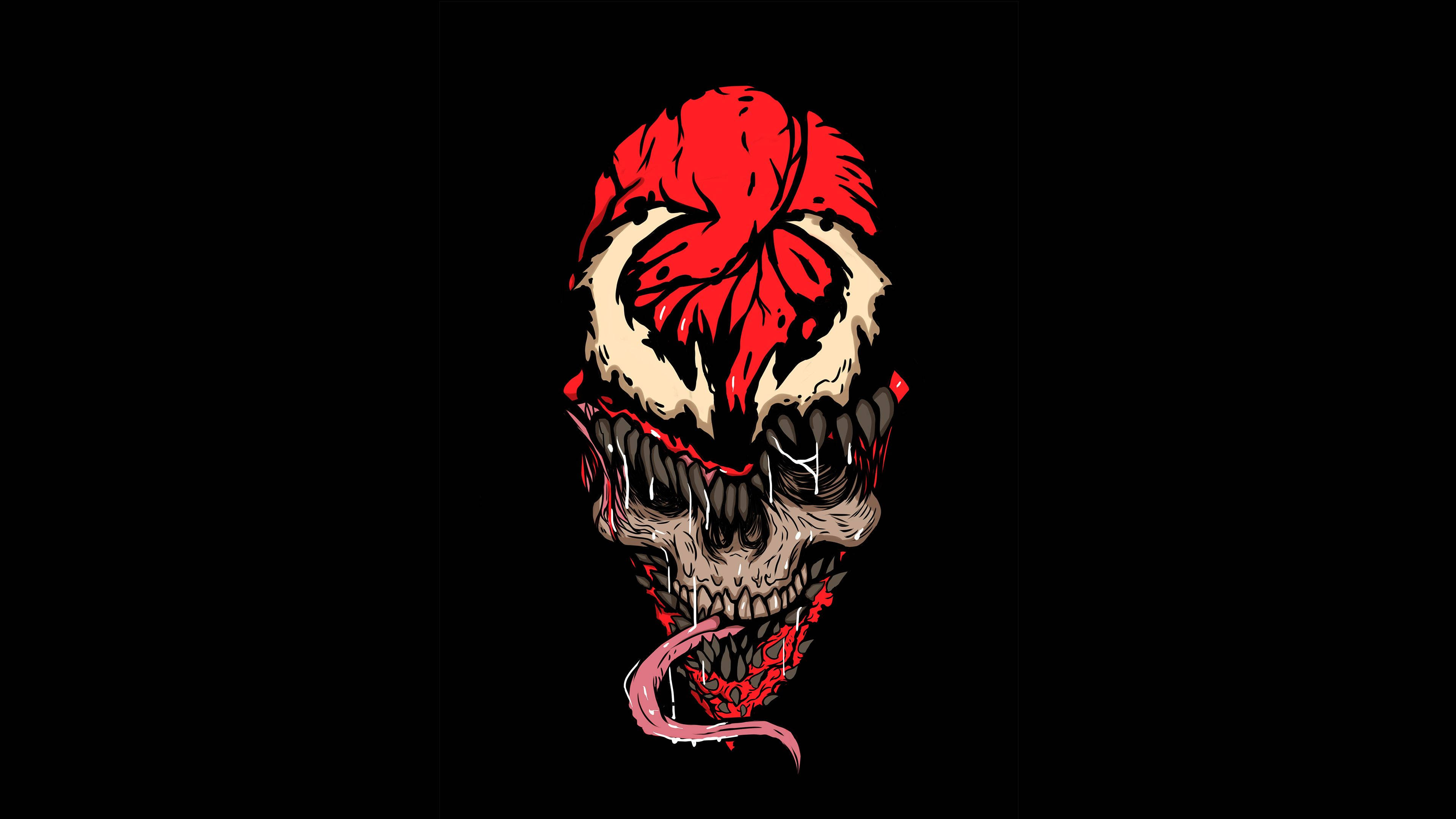 Carnage, red and black symbiote skull, dripping tendrils, 4K Desktop Wallpaper