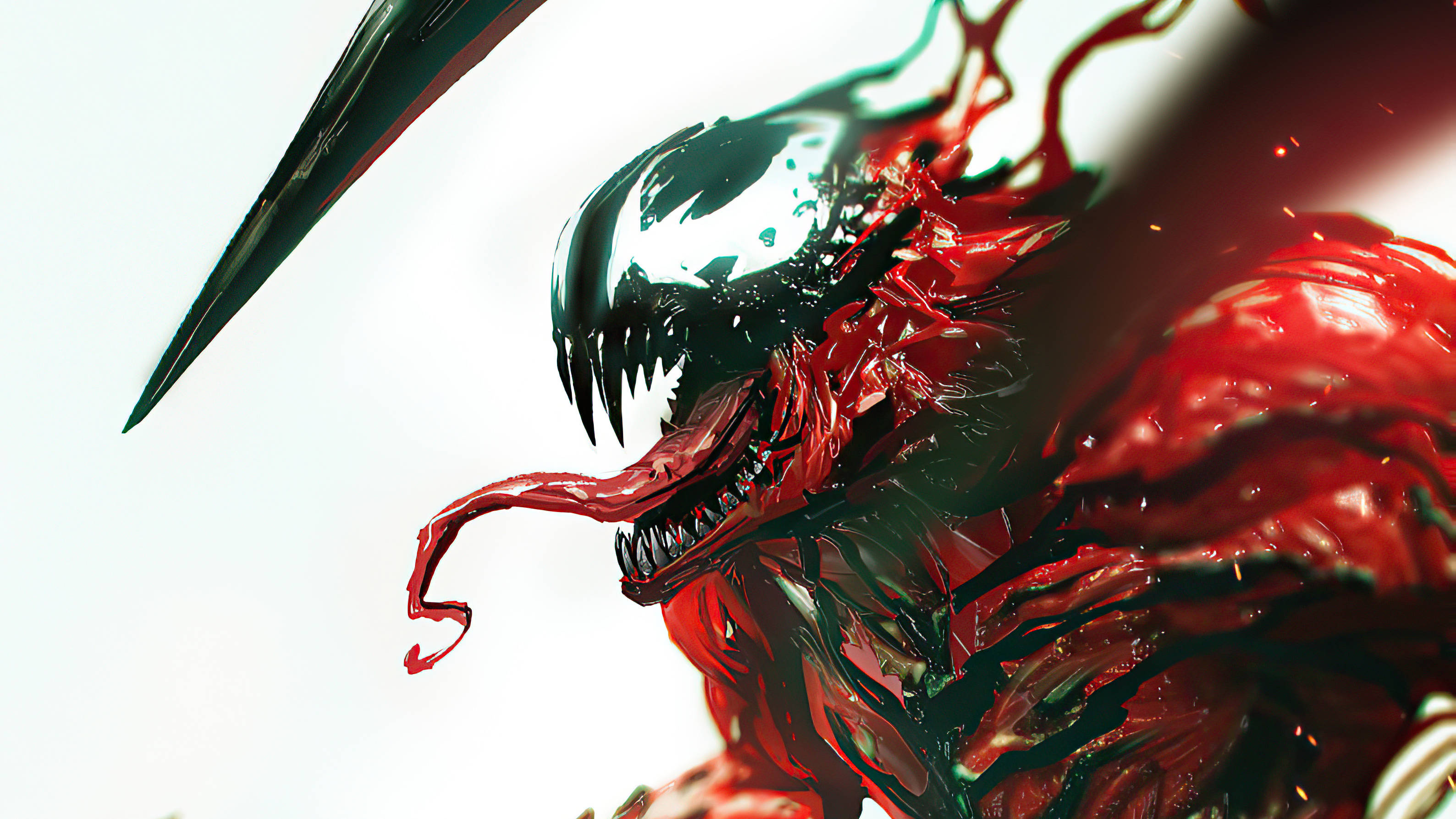 symbiote creature, red and black, sharp teeth, 2K Desktop Wallpaper