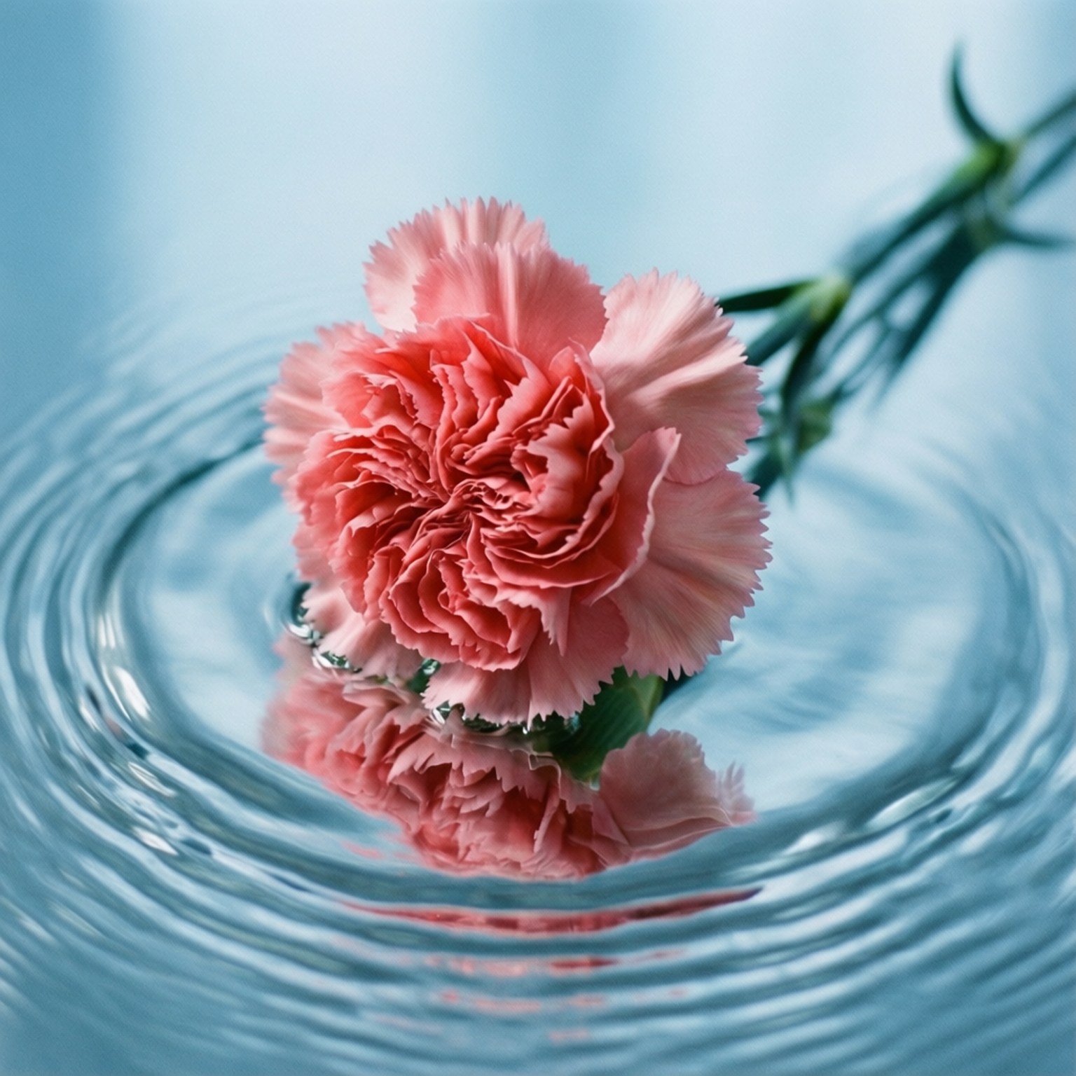 floating carnations, pink carnation, rippling blue water, HD Desktop Wallpaper