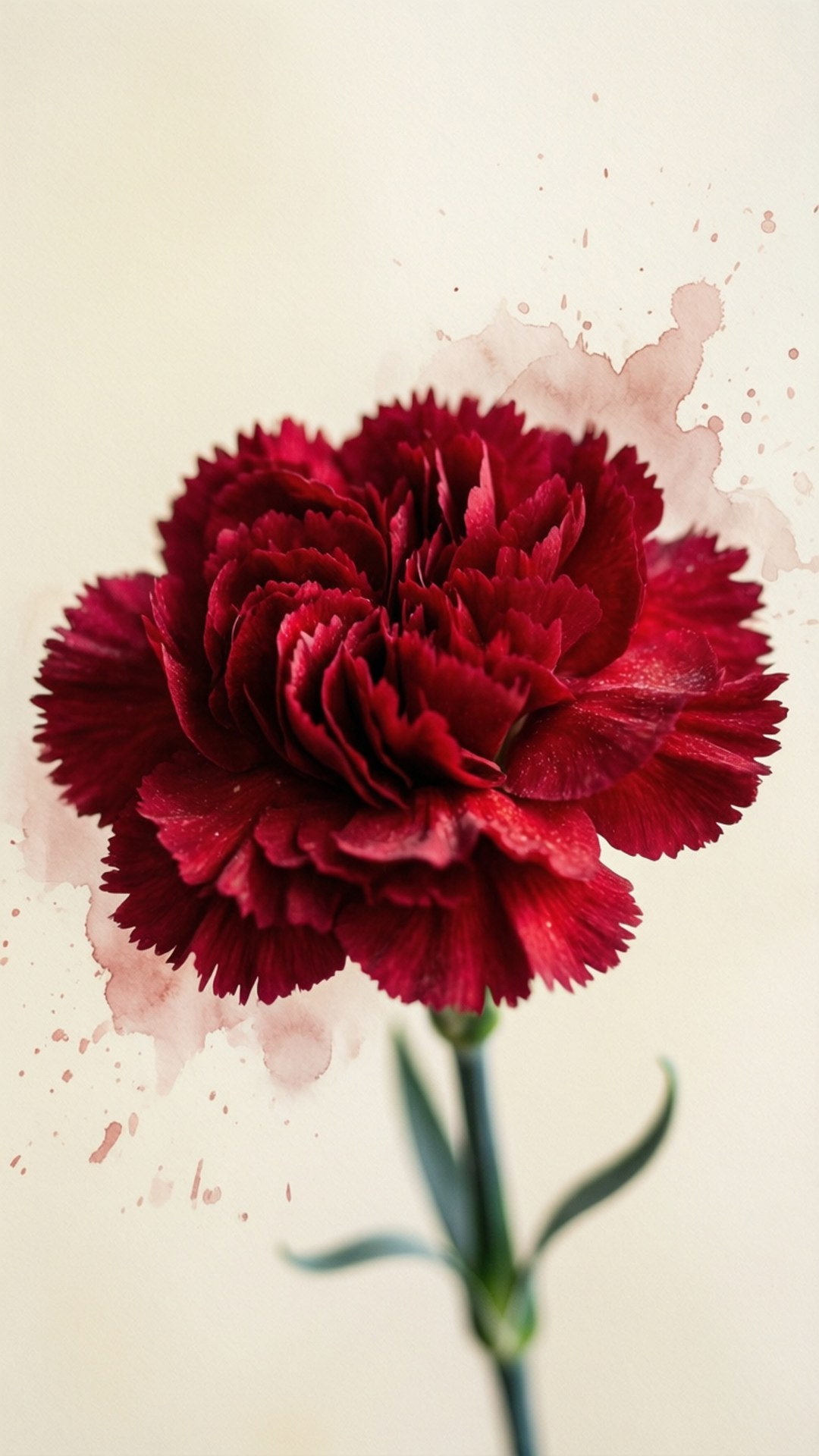 red carnation, ruffled petals, watercolor splatters, Full HD Phone Wallpaper