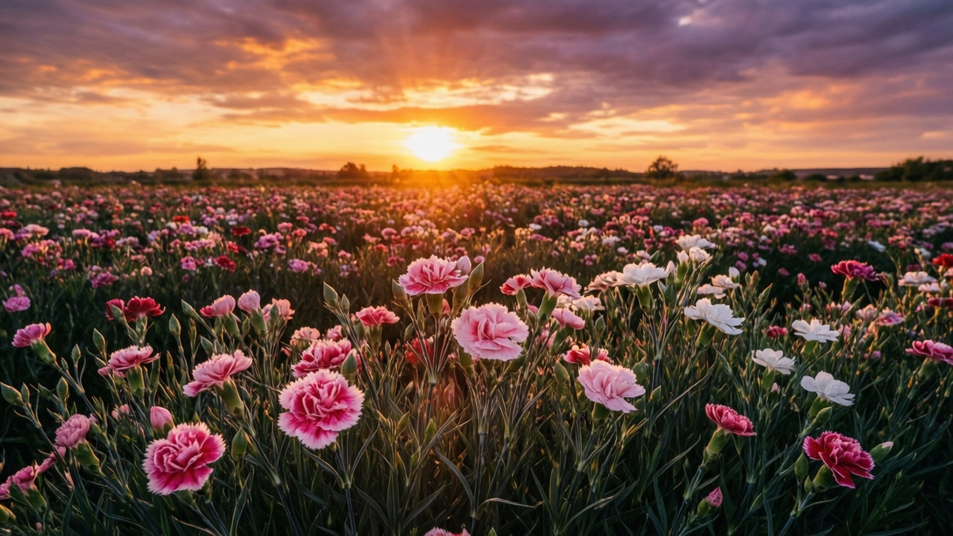 Carnation, sunset, golden sunset light, Full HD Desktop Wallpaper