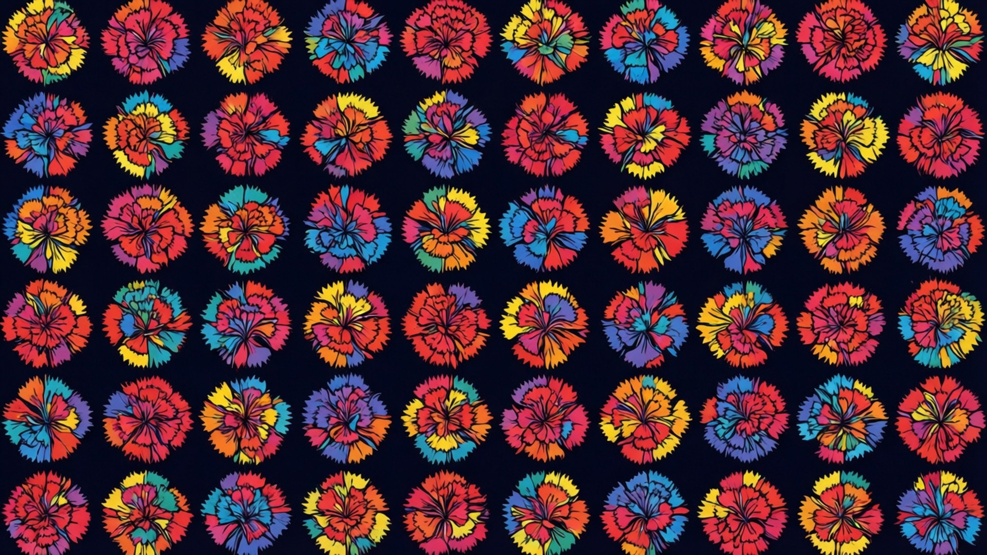 geometric carnation pattern, multicolored carnations, bold outlines, Full HD Desktop Wallpaper