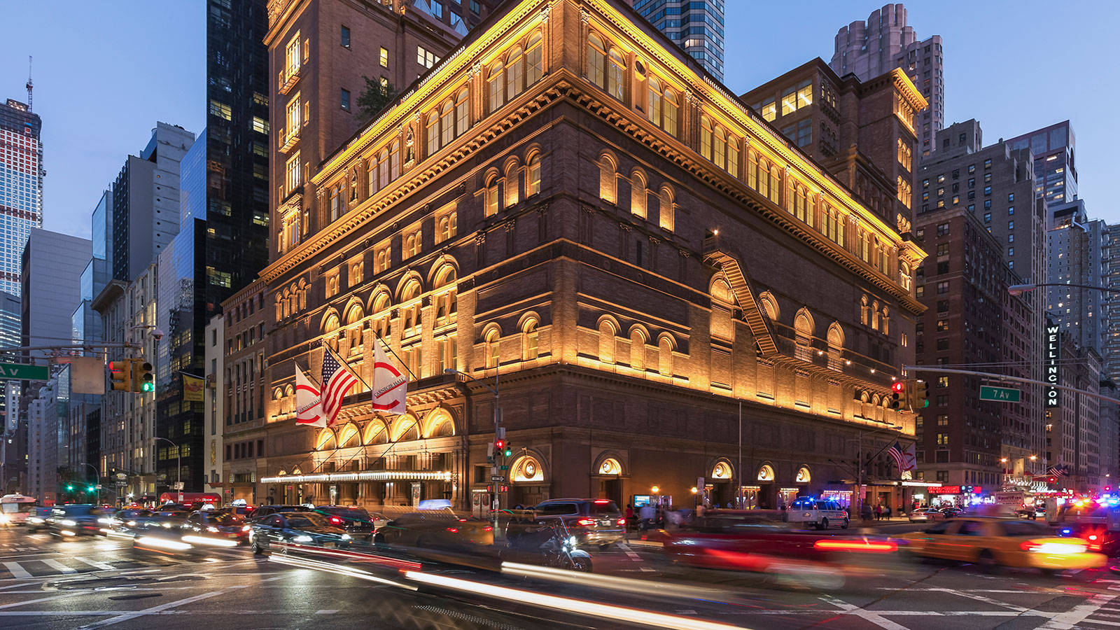 Carnegie Hall, building, night, HD Desktop Wallpaper