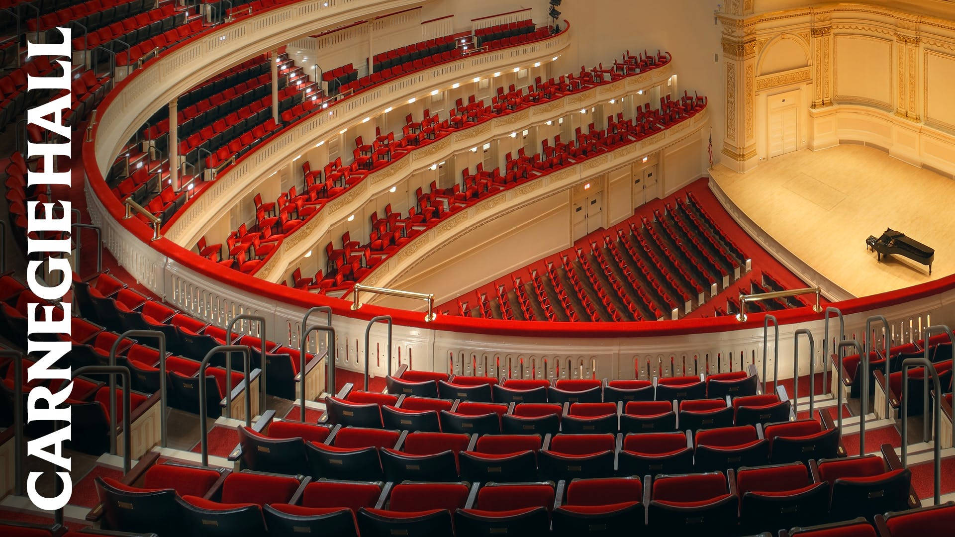 Carnegie Hall, balcony view, red seats, Full HD Desktop Wallpaper