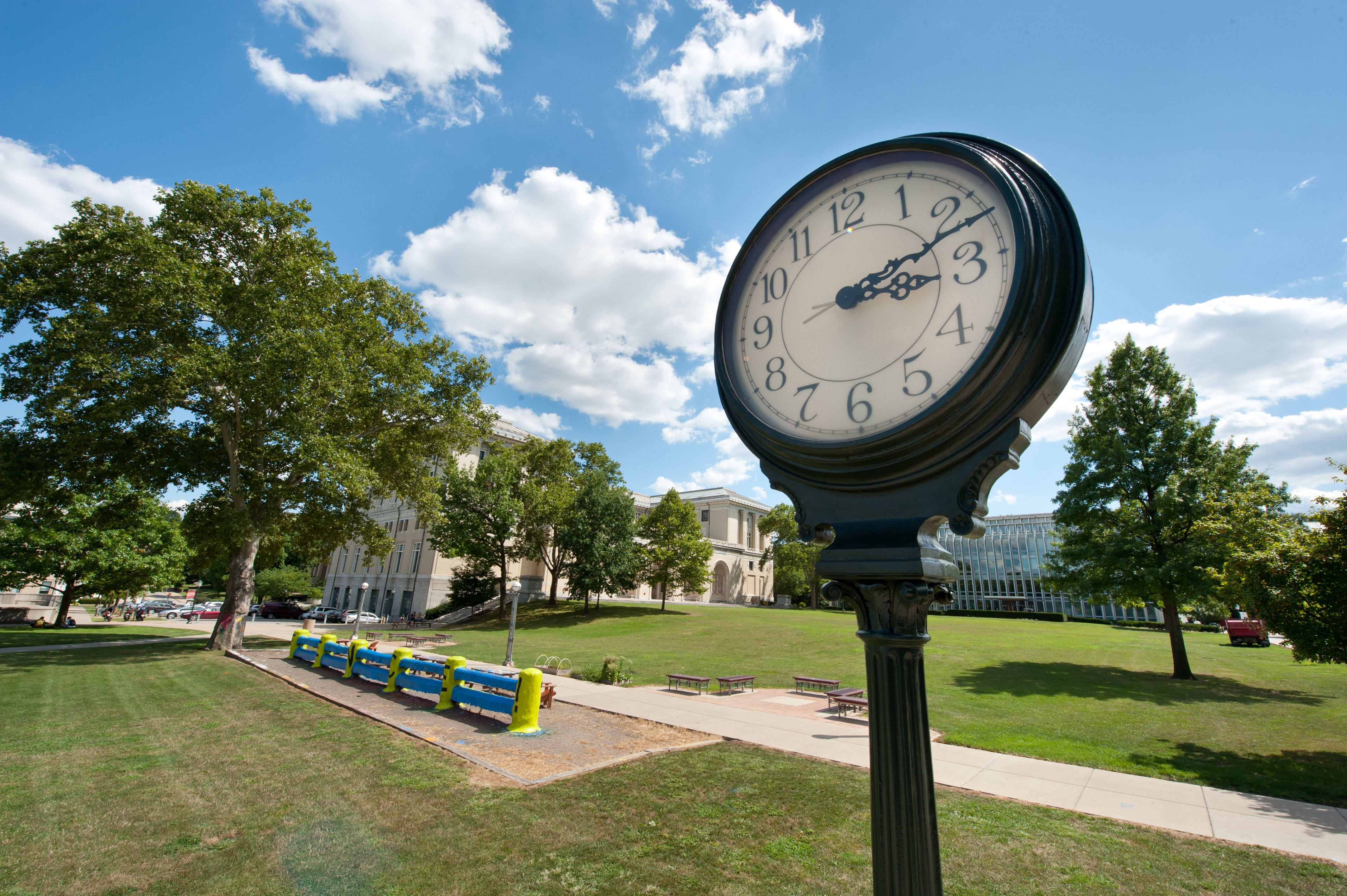 fence, clock, Carnegie Mellon University, 4K Desktop Wallpaper