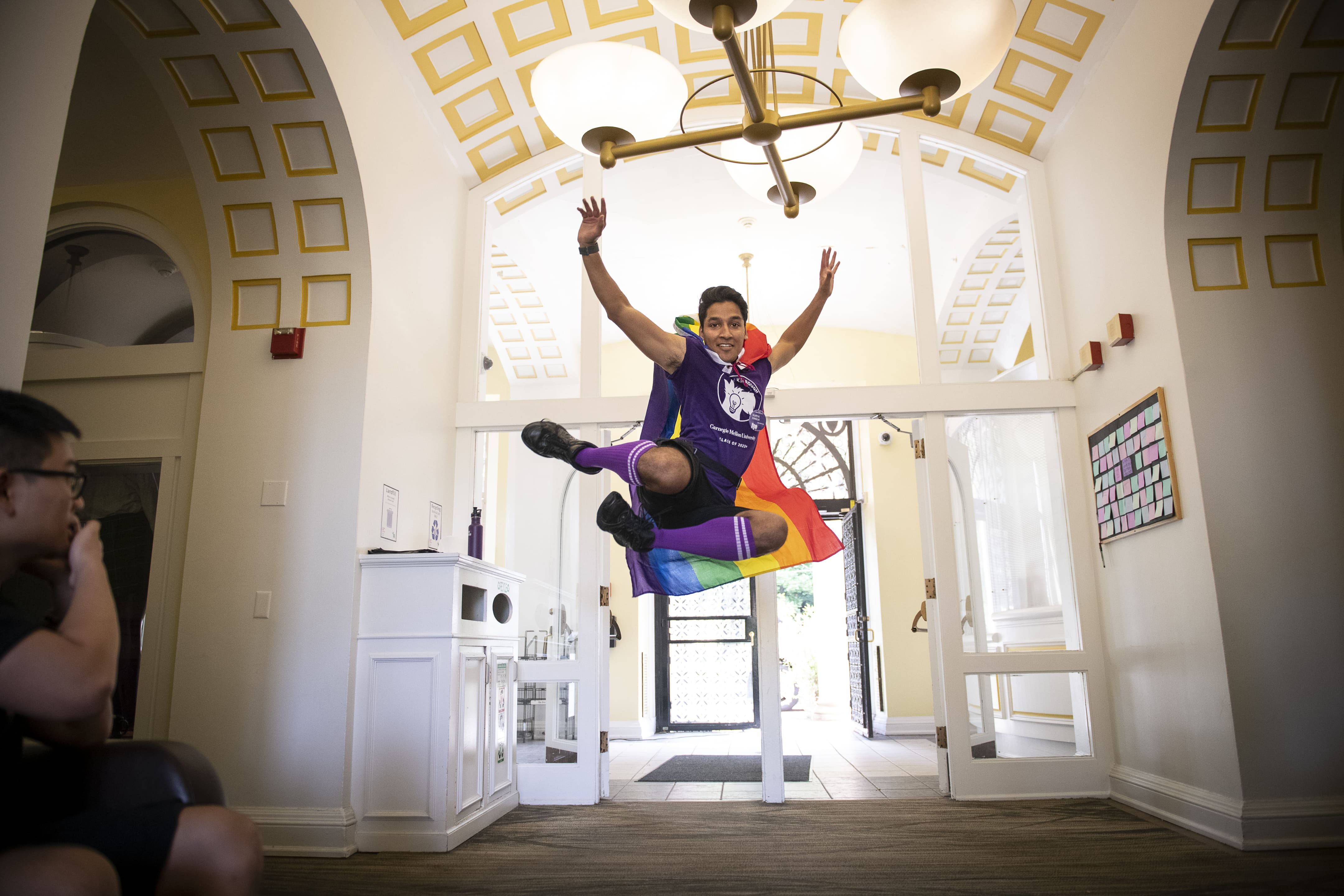 Carnegie Mellon University, rainbow cape, grand white hallway, 4K Desktop Wallpaper