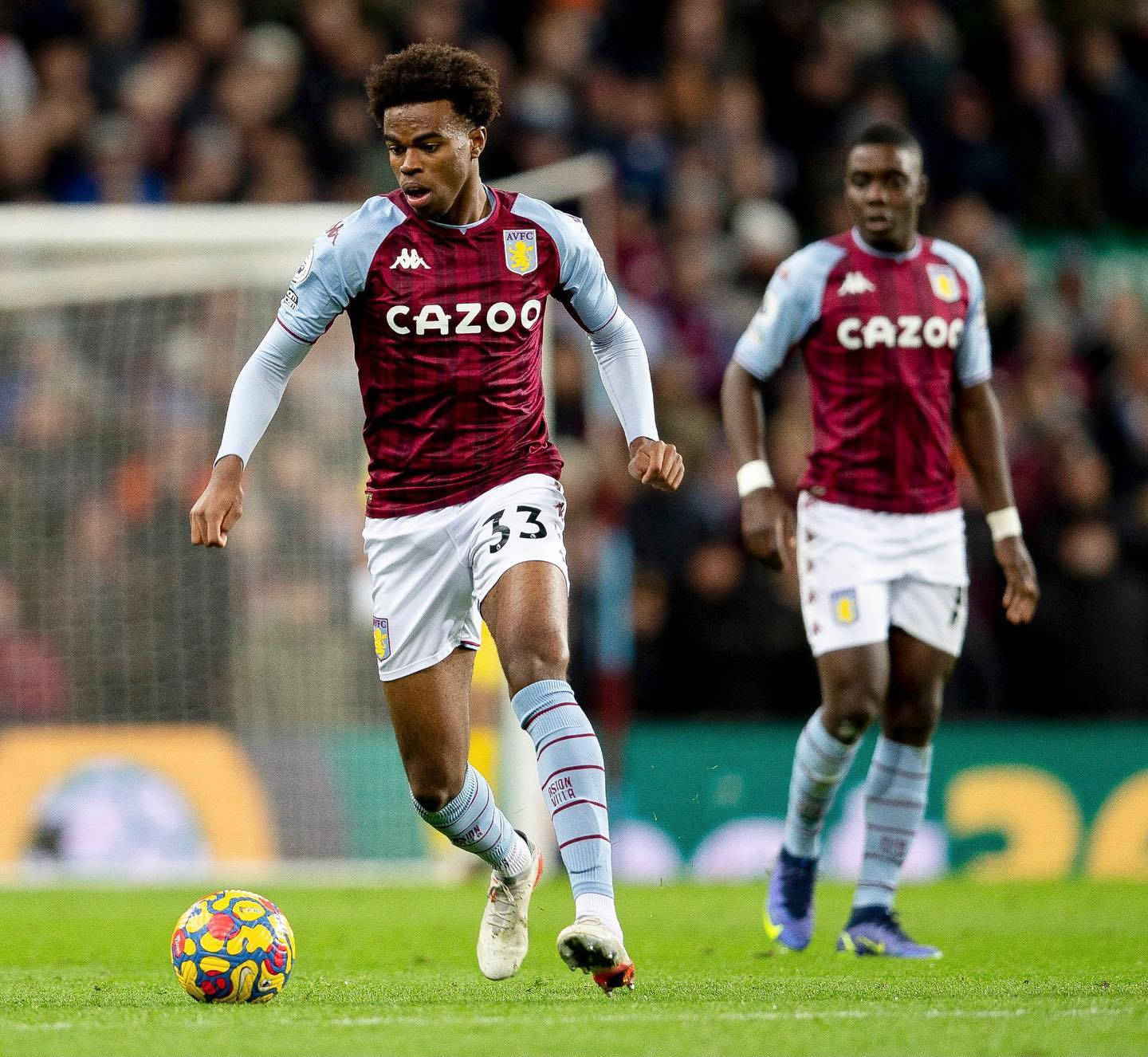 Carney Chukwuemeka, maroon and light blue kit, colorful ball, HD Desktop Wallpaper