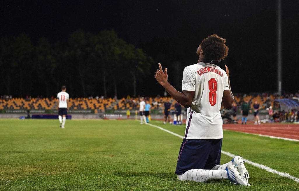 Carney Chukwuemeka, soccer player, grass field, SD Desktop Wallpaper