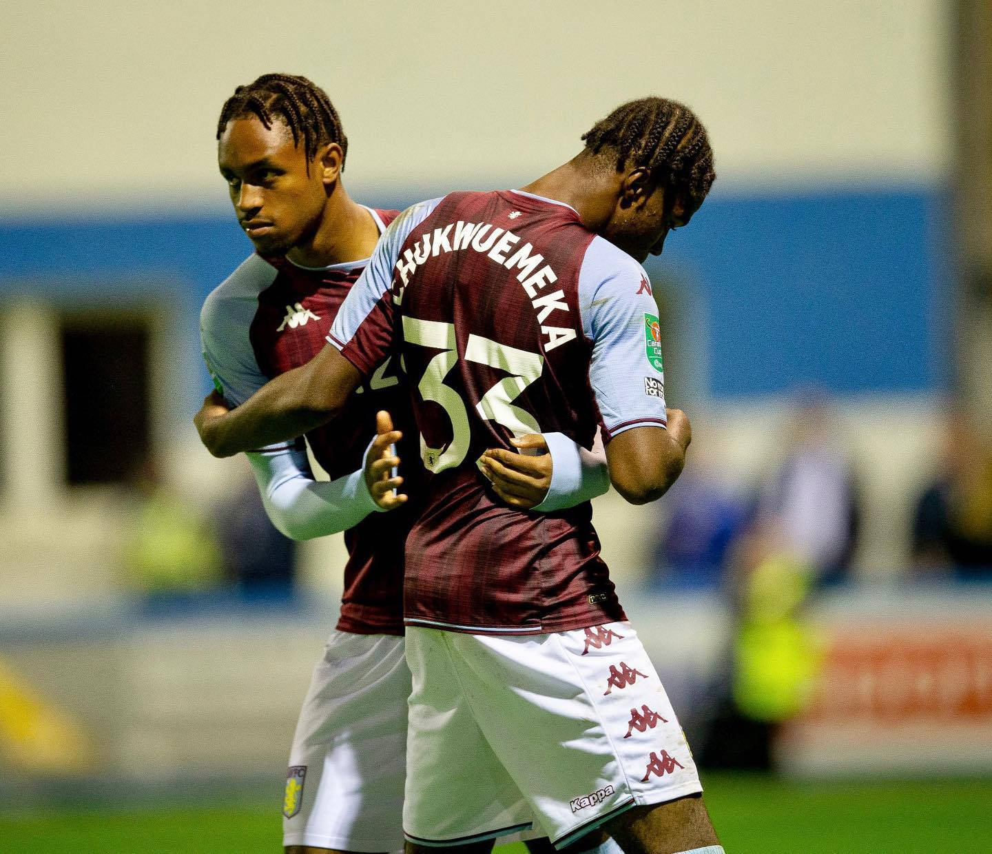 Carney Chukwuemeka, maroon and light blue kits, green pitch, HD Desktop Wallpaper