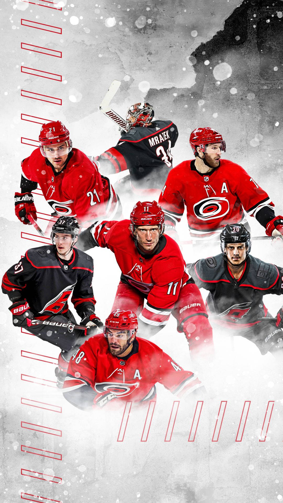 Carolina Hurricanes, red and black jerseys, snowy abstract background, Full HD Phone Wallpaper
