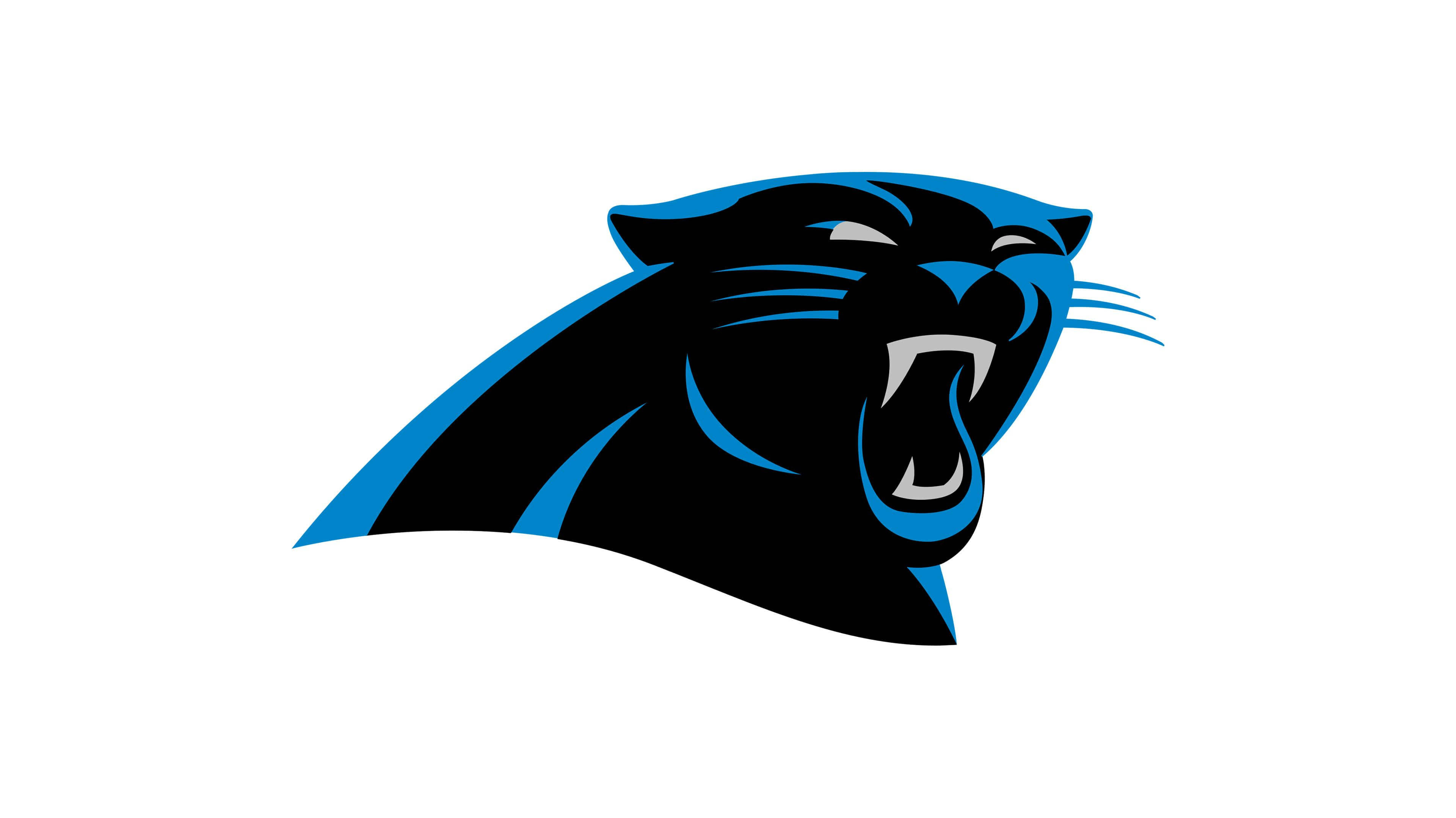 Carolina Panthers Logo, black panther head, blue accents, 4K Desktop Wallpaper