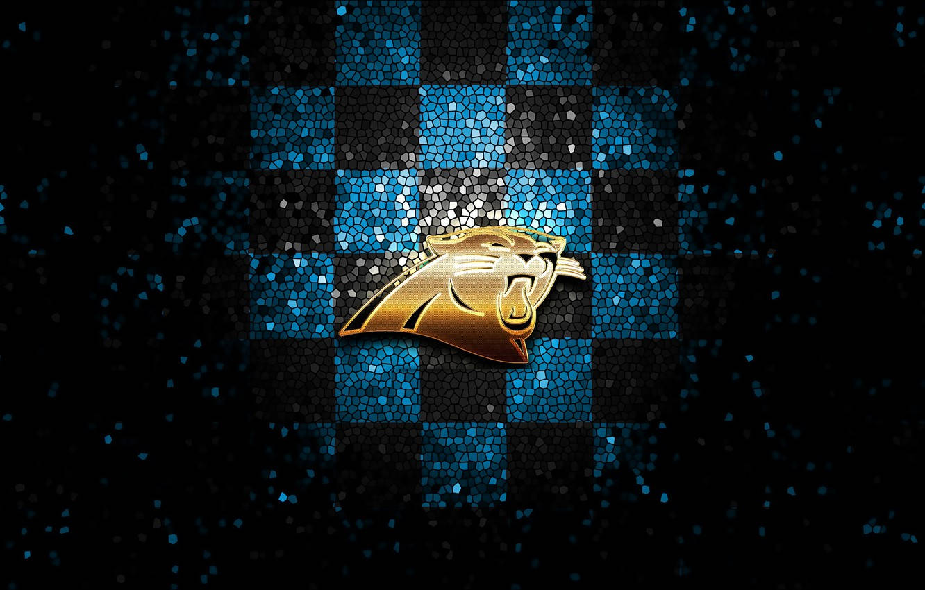 Carolina Golden Panthers, golden panther logo, blue and black checkered mosaic, HD Desktop Wallpaper
