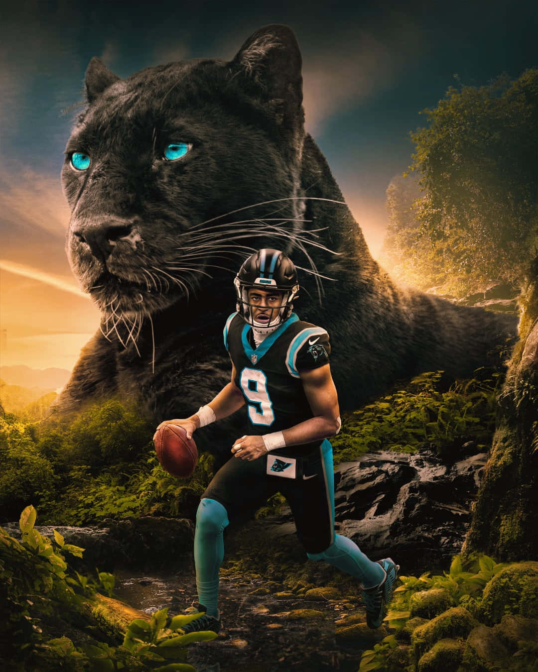 Carolina Panthers, black panther, glowing blue eyes, HD Phone Wallpaper