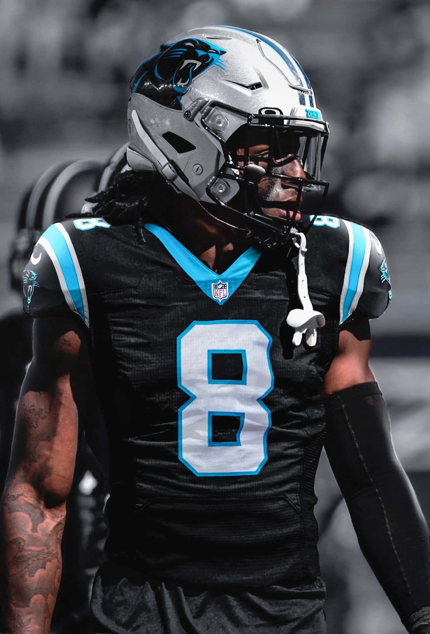 Carolina Panthers, player number 8, black and blue uniform, Full HD Phone Wallpaper