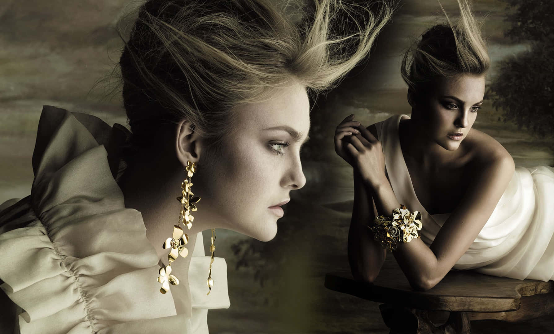 Caroline Trentini, ornate royal dress, gold jewelry, HD Desktop Wallpaper