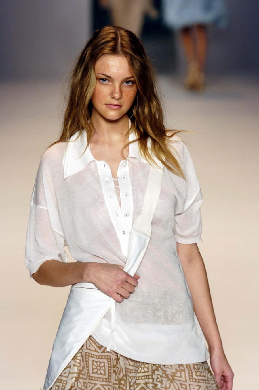 Caroline Trentini, sheer white blouse, patterned skirt, HD Phone Wallpaper