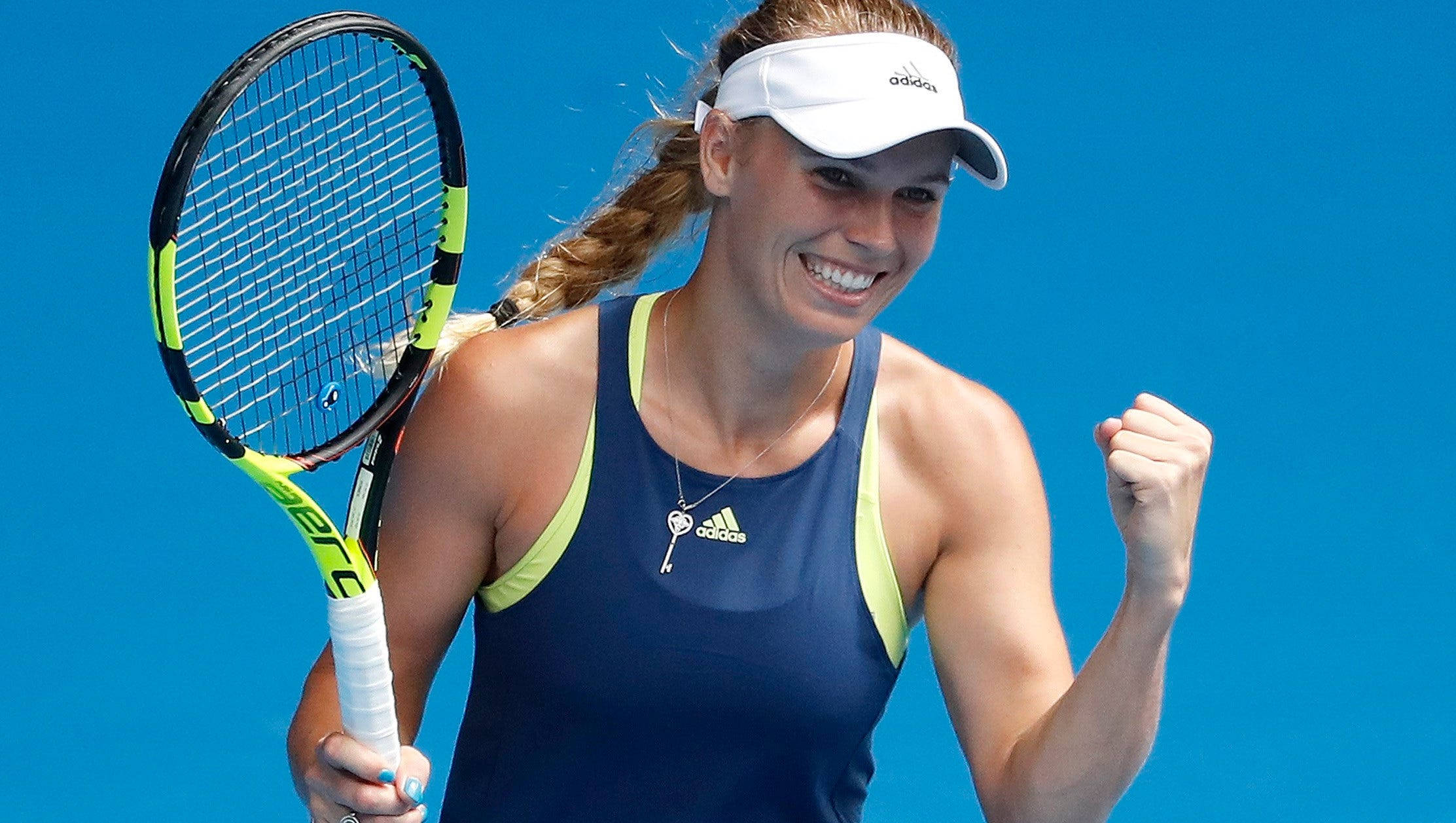 Caroline Wozniacki, fist pump, bright smile, Full HD Desktop Wallpaper