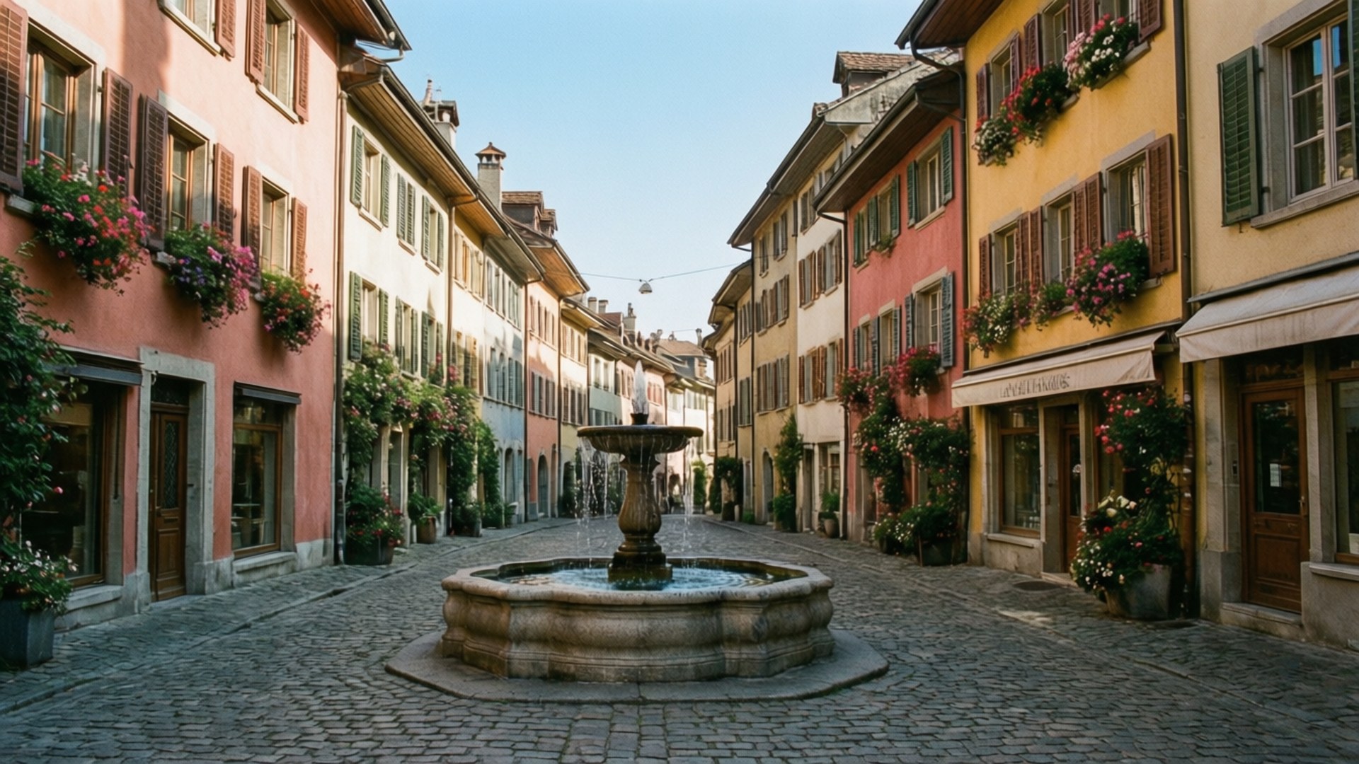 Carouge, morning stroll, vibrant street scene, Full HD Desktop Wallpaper
