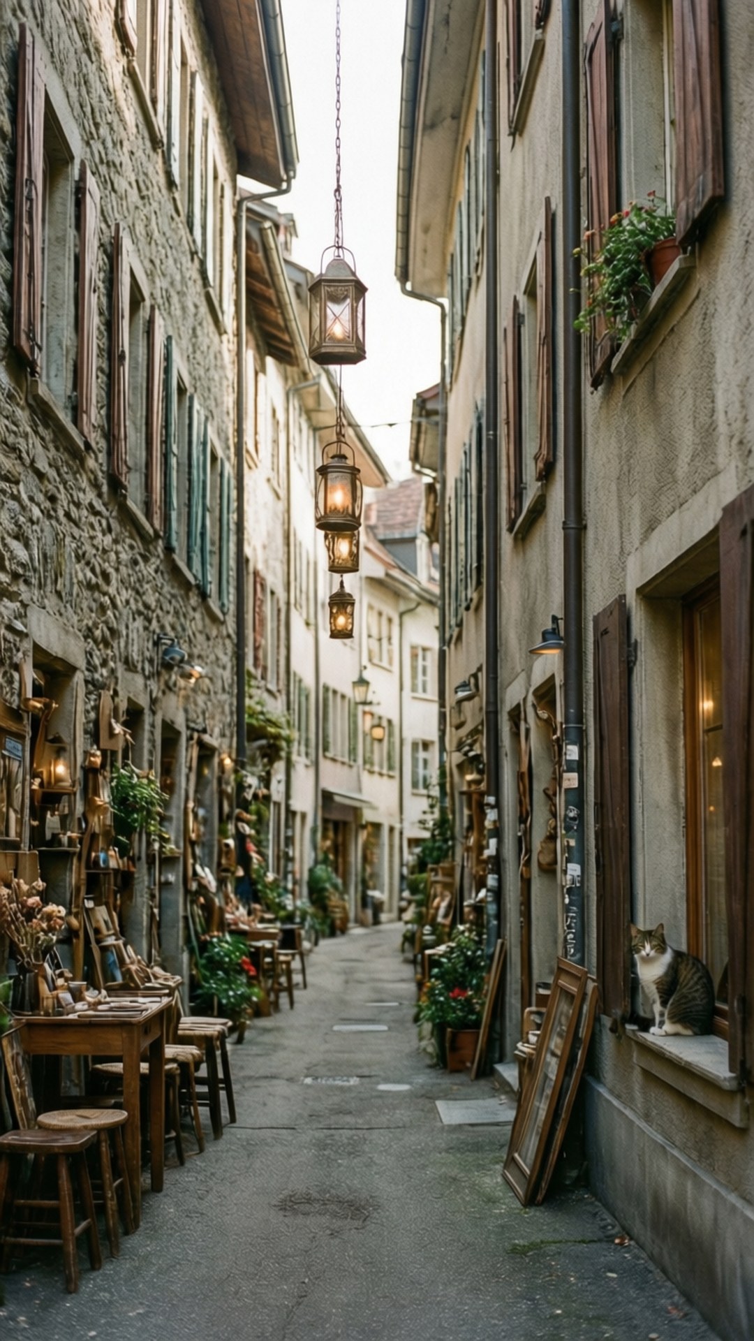 Carouge, alley, shops, Full HD Phone Wallpaper