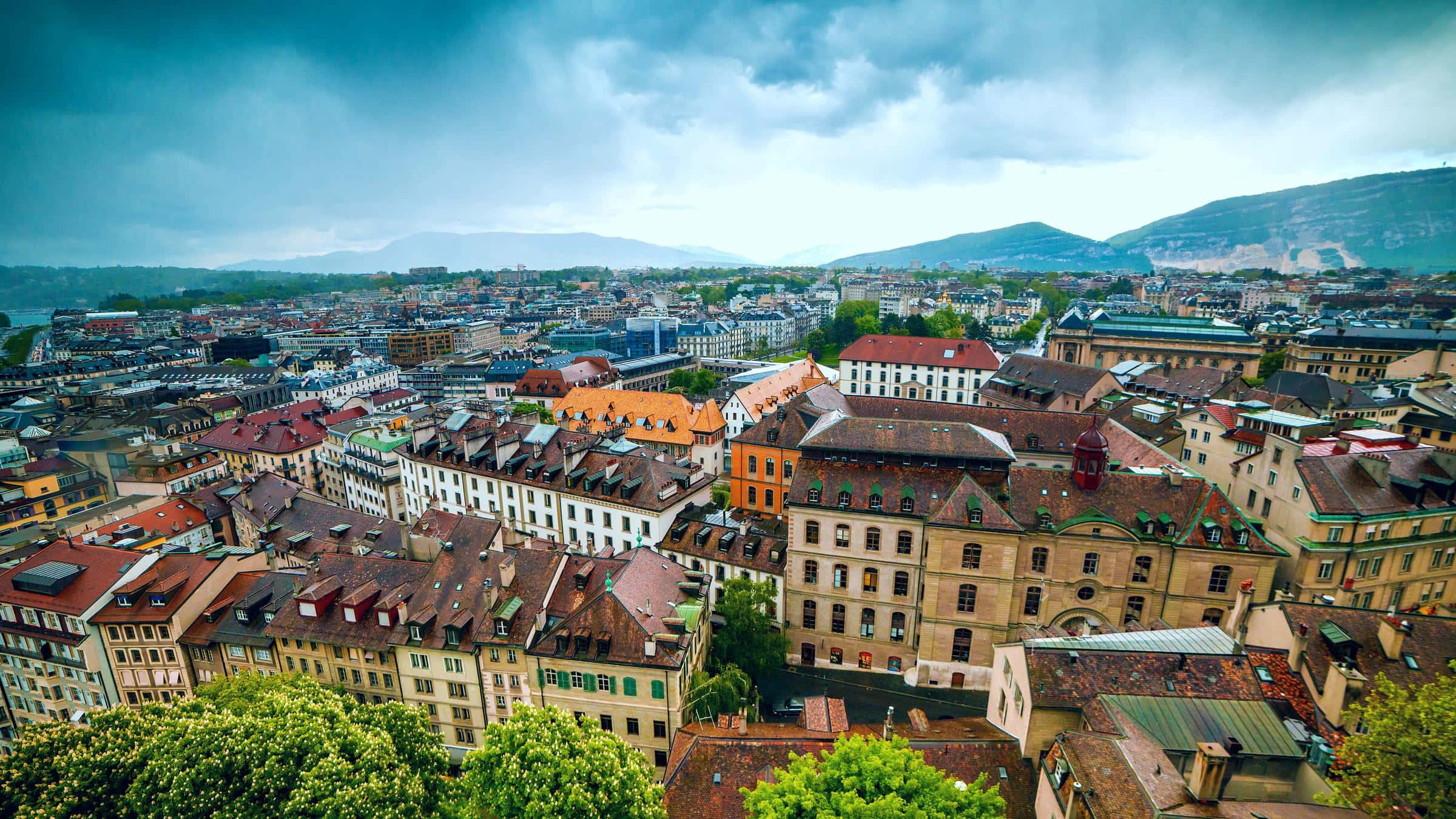Carouge, sunset, colorful rooftops, Full HD Desktop Wallpaper