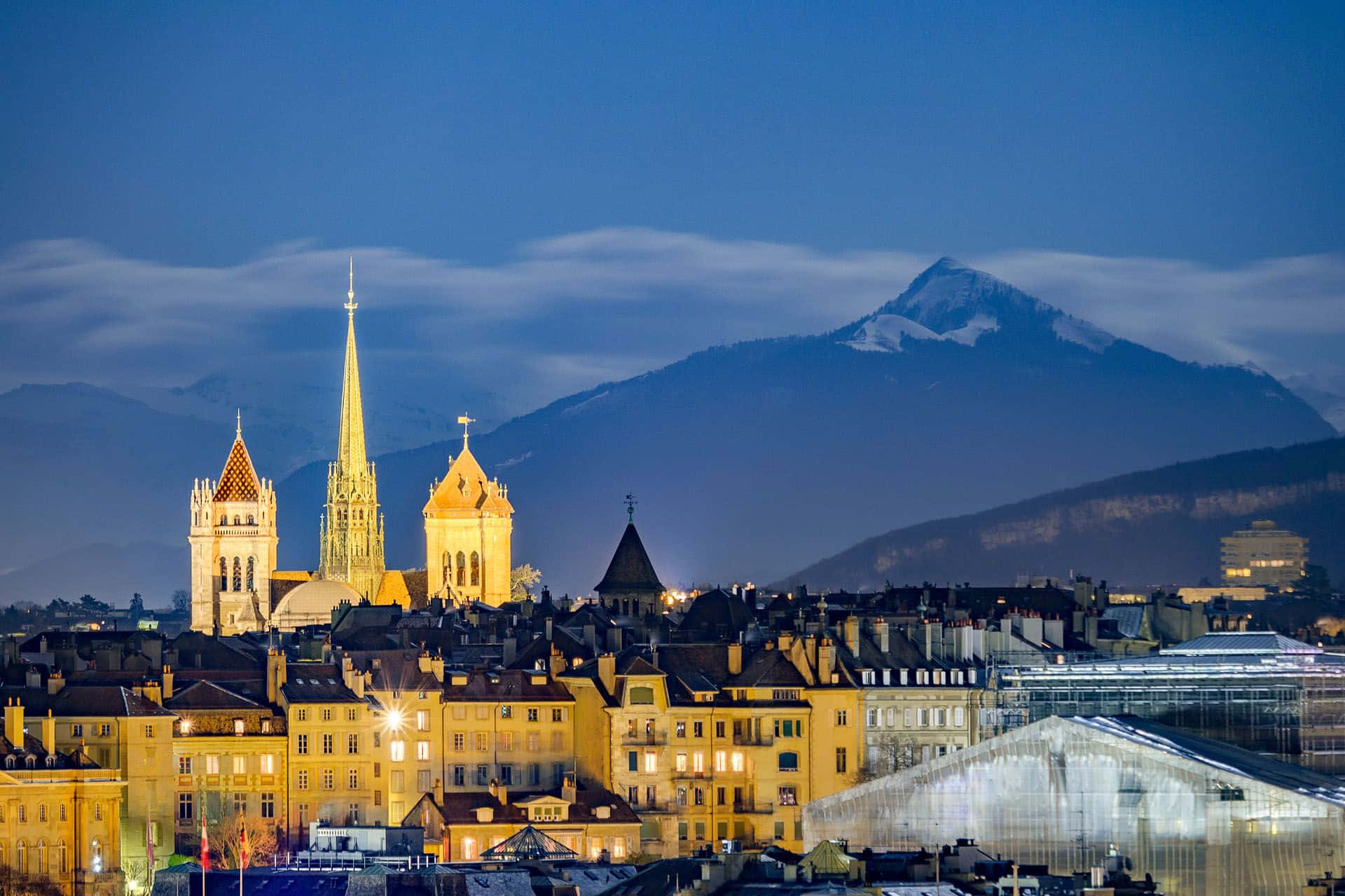 Carouge, dusk, historic buildings, Full HD Desktop Wallpaper