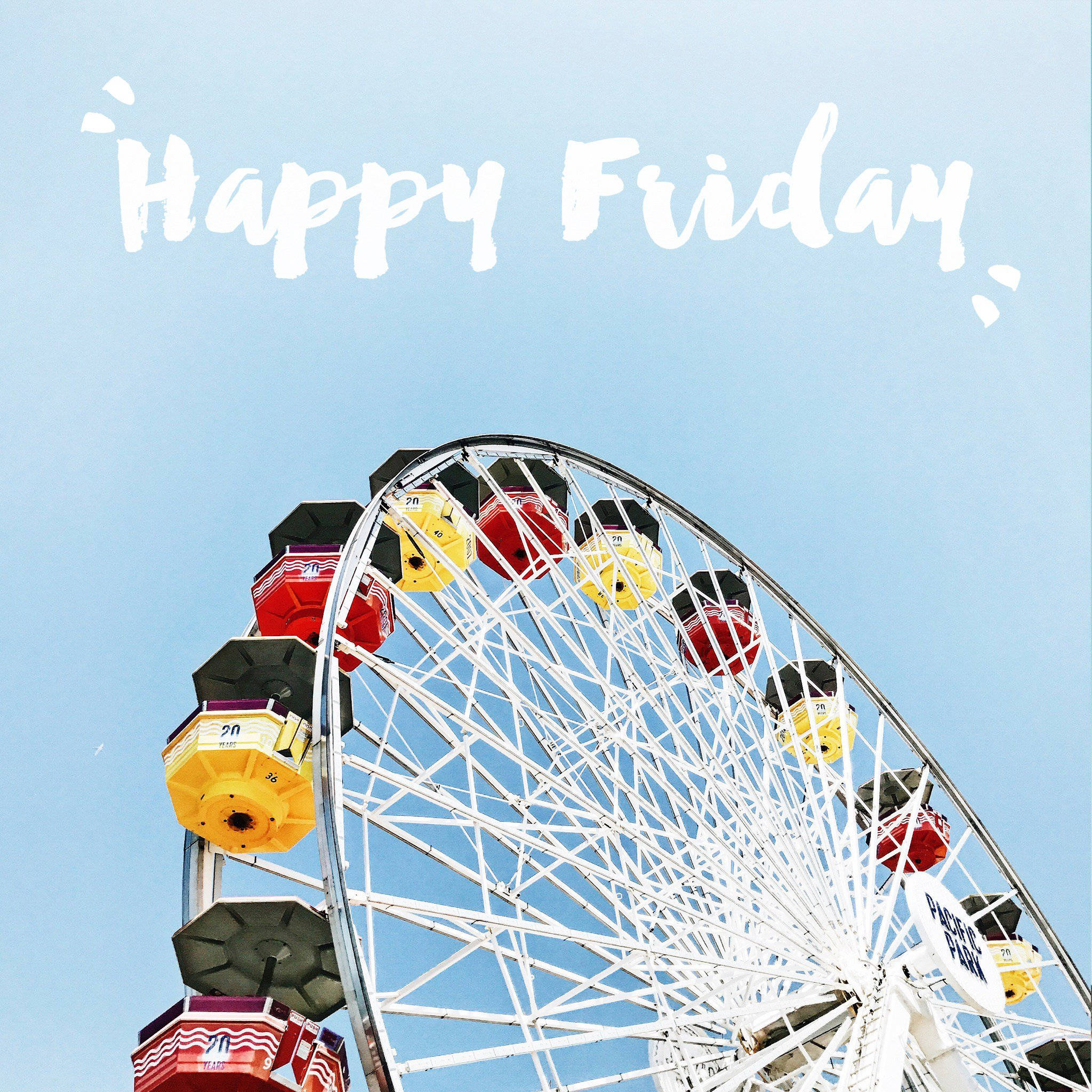 Happy Friday Amusement Day, white Ferris wheel, red yellow and black gondolas, Full HD Desktop Wallpaper