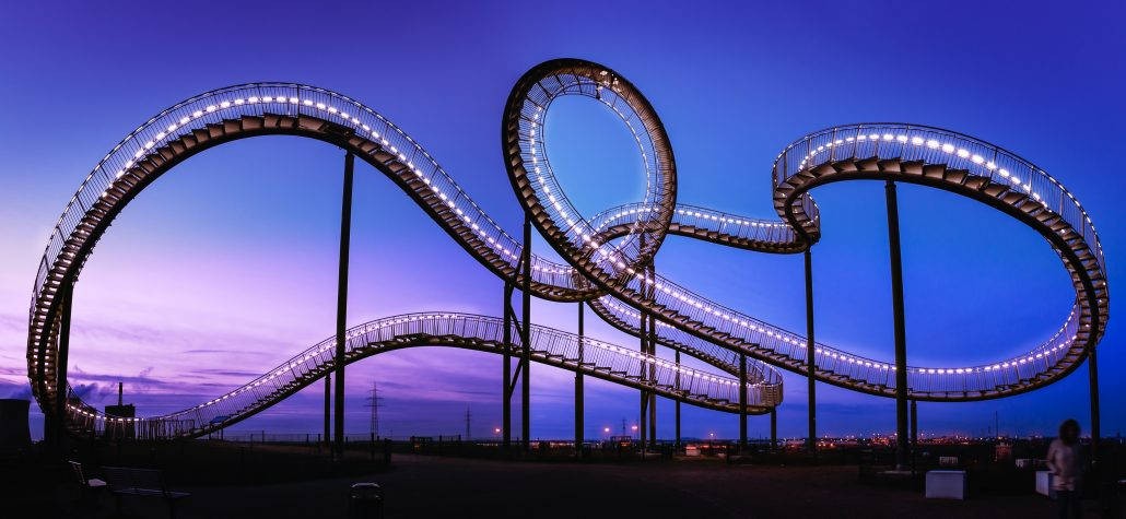 roller coaster, looping railway, twilight sky, SD Desktop Wallpaper