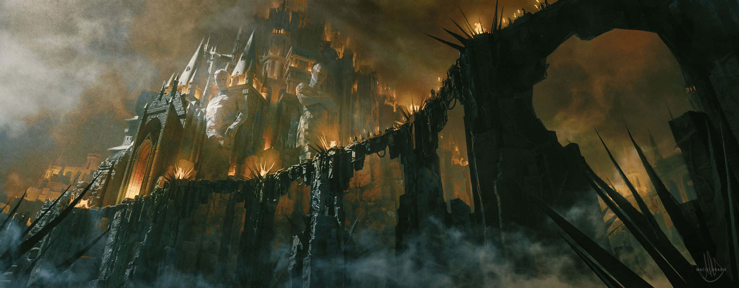 dark carnival 2500 x 975, gothic castle, spires, Full HD Desktop Wallpaper
