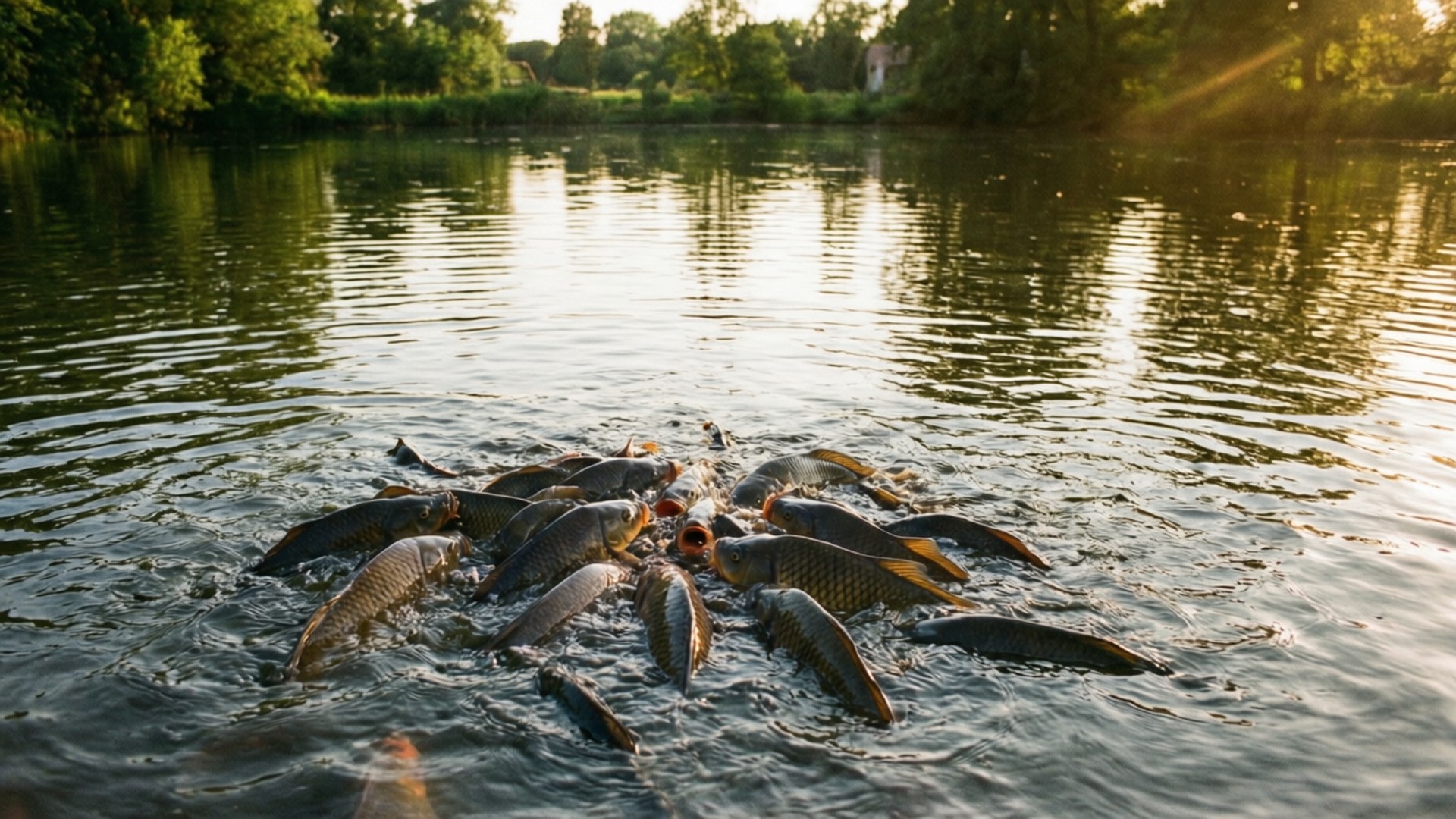 carp, sunlight, pond, Full HD Desktop Wallpaper