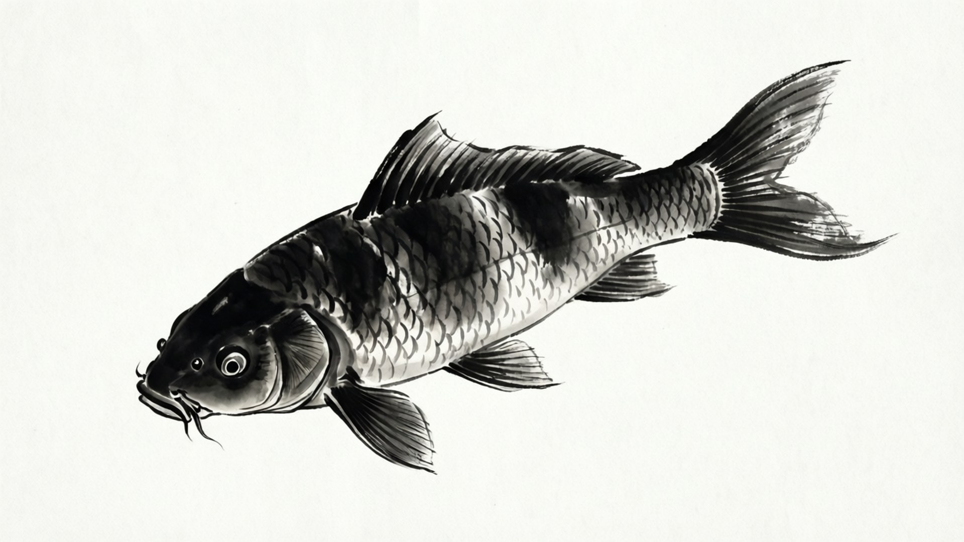 sumi-e, carp, minimalist, Full HD Desktop Wallpaper