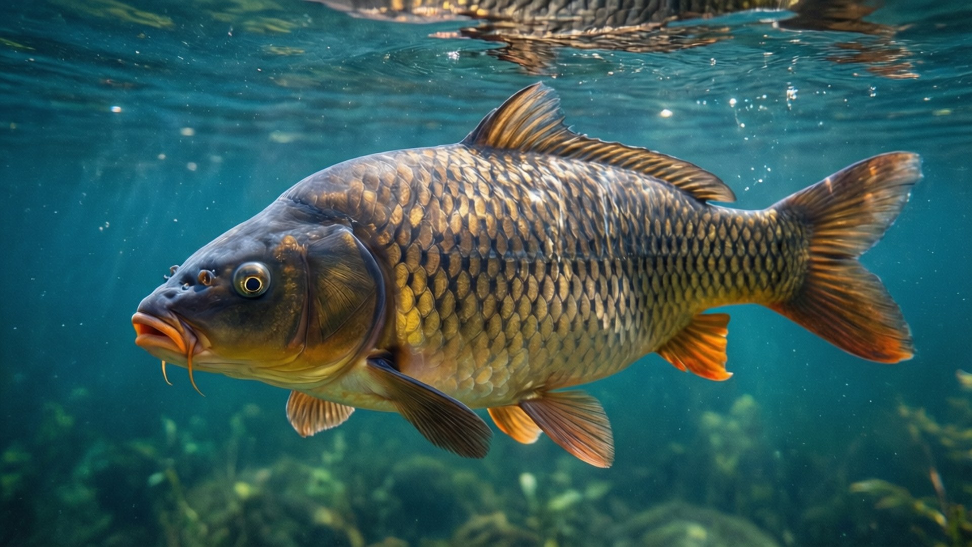 graceful carp, lake, sunlit, Full HD Desktop Wallpaper