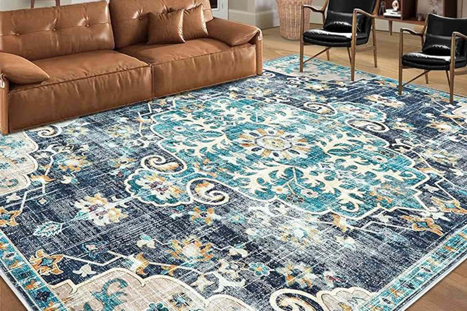 elegant blue floral carpet texture, blue and cream patterned rug, cozy living room, HD Desktop Wallpaper