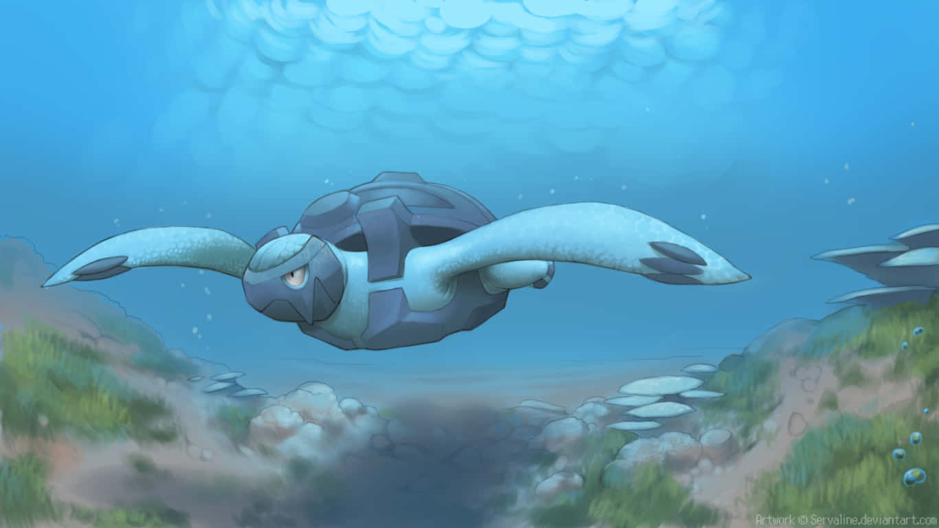 Carracosta, blue armored turtle-like Pokémon, sunlit ocean waters, HD Desktop Wallpaper