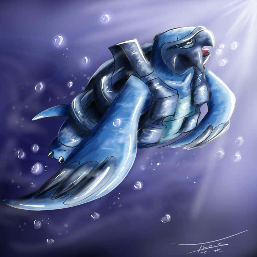 Carracosta, blue armored turtle, deep purple water, SD Desktop Wallpaper