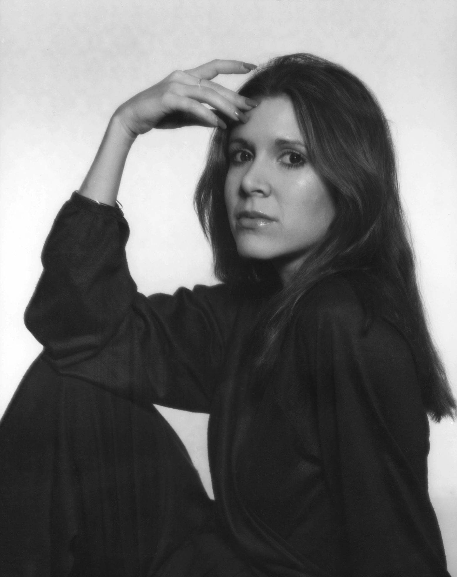 Carrie Fisher, black and white, portrait, Full HD Phone Wallpaper