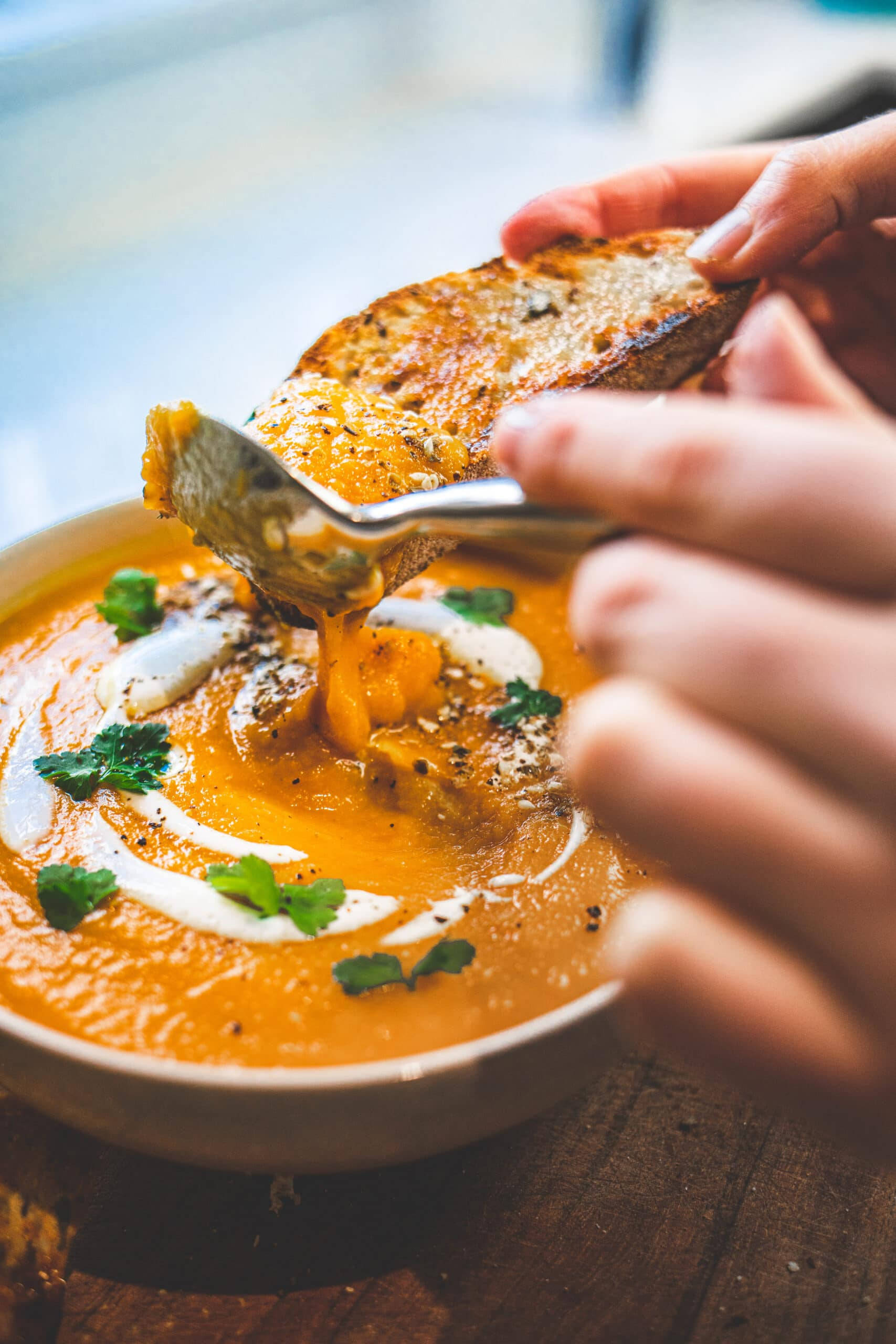 vegetarian, carrot soup, creamy orange soup, 2K Phone Wallpaper