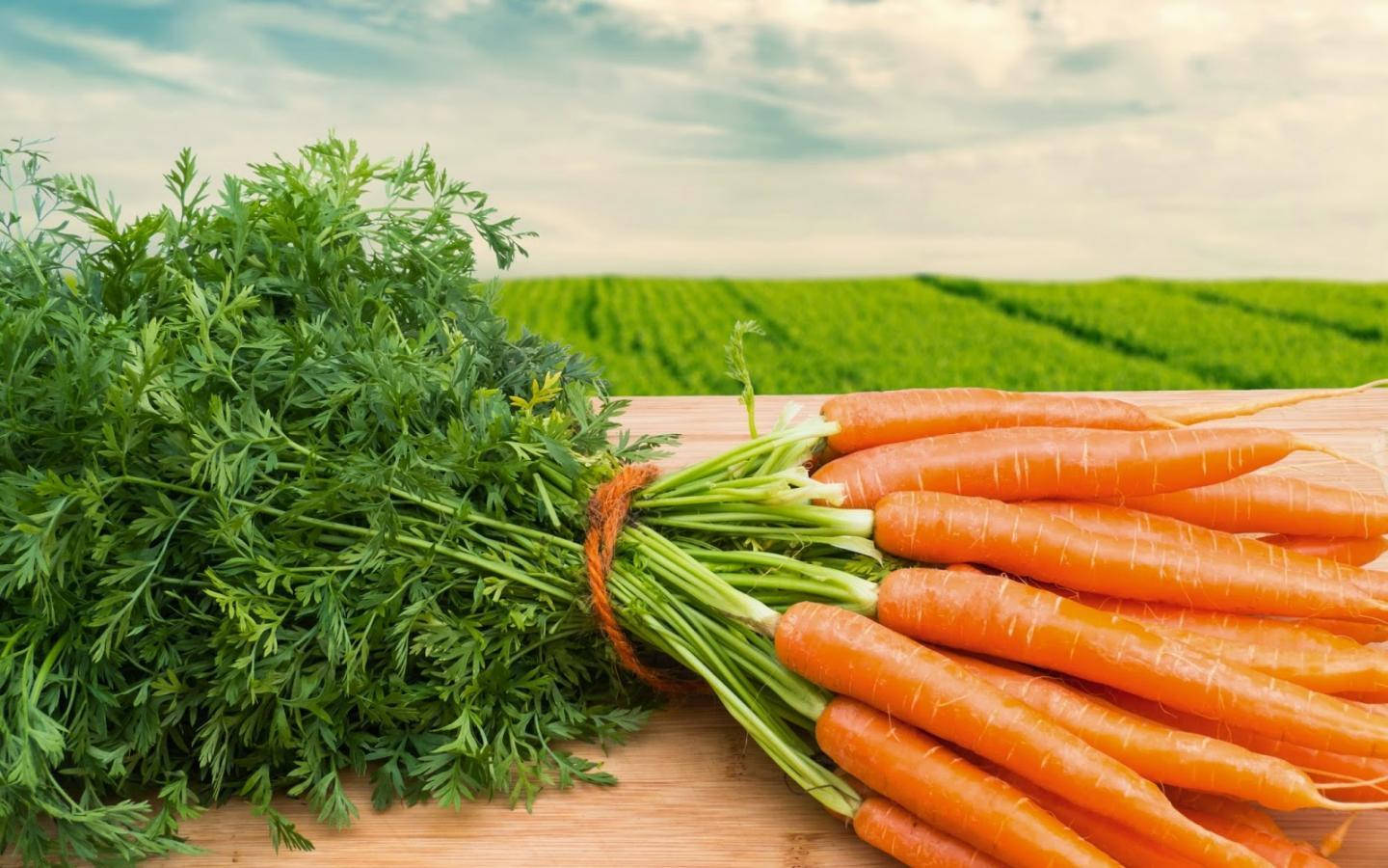 orange carrot, green tops, wooden board, HD Desktop Wallpaper