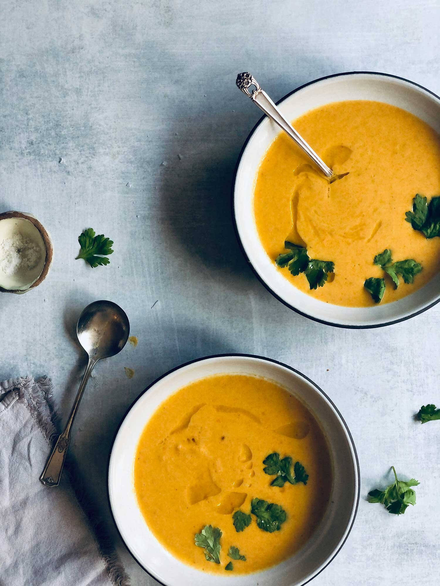 carrot soup, creamy orange soup, fresh parsley, Full HD Phone Wallpaper