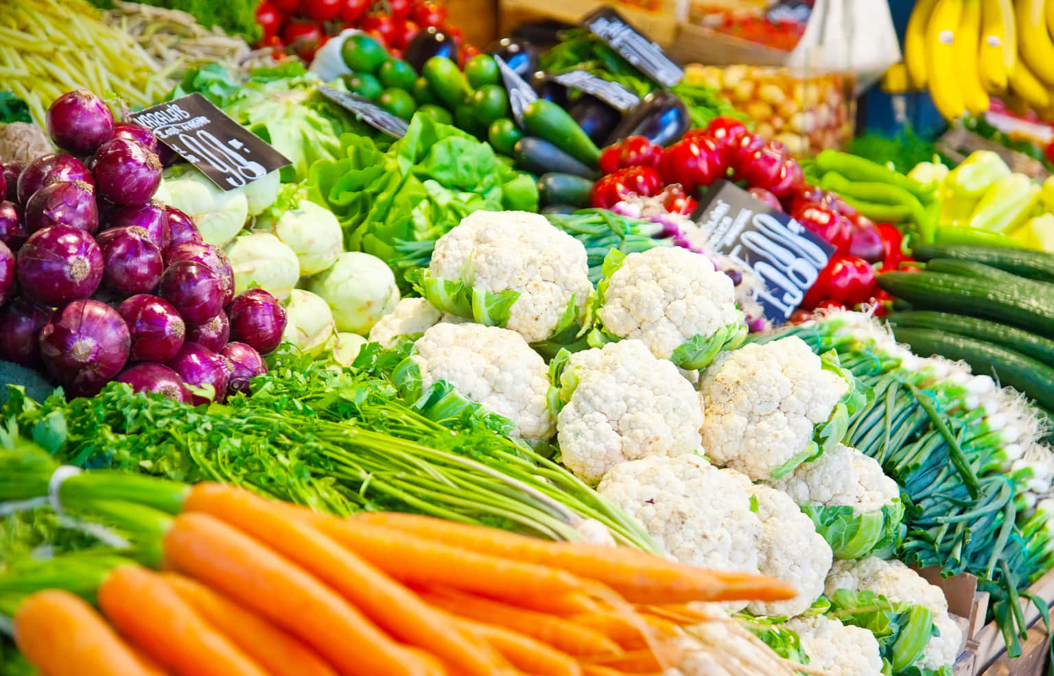 carrots, cauliflower, purple onions, HD Desktop Wallpaper