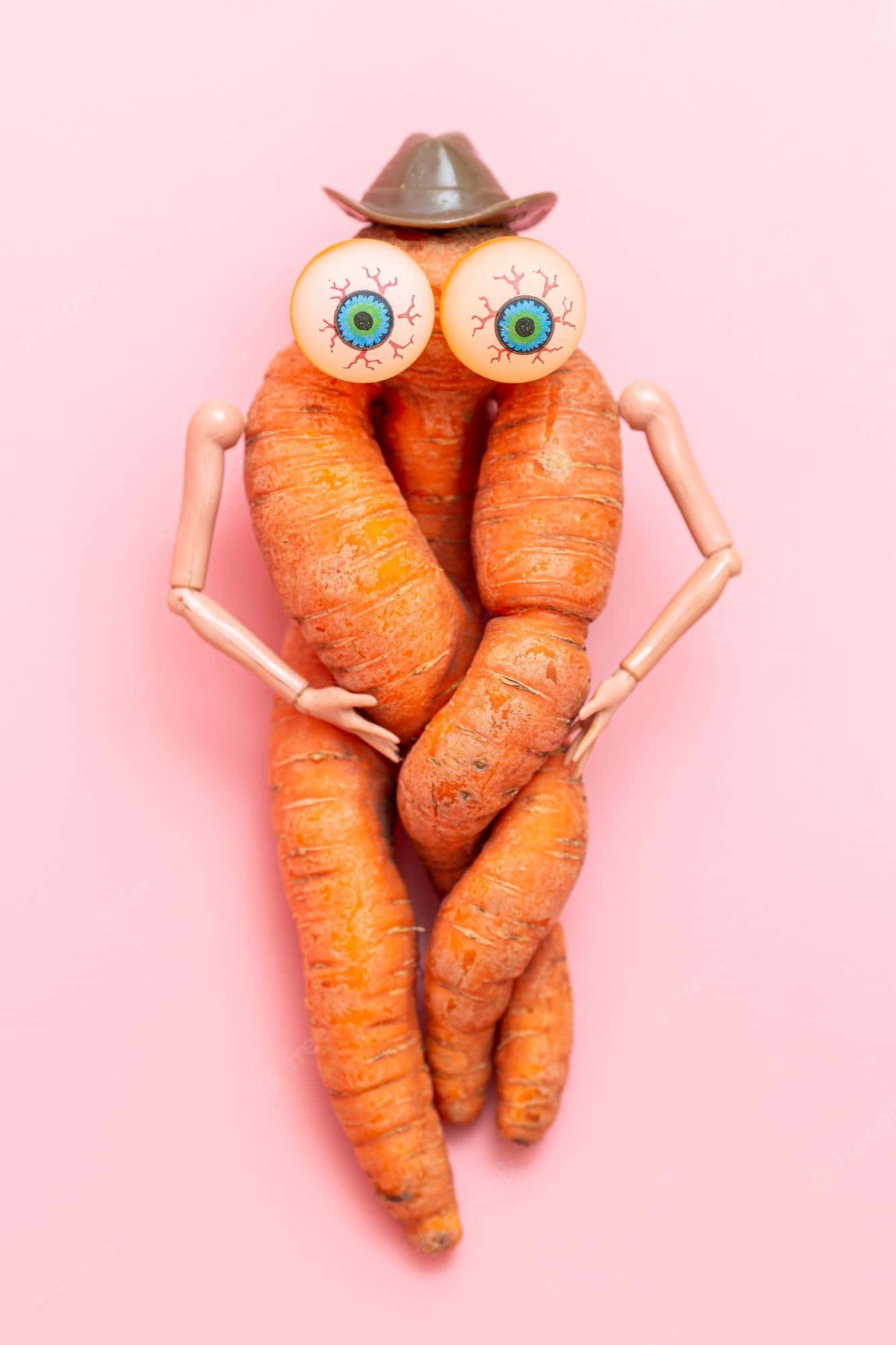 ugly funny carrot morph, googly eyes, tiny hat, Full HD Phone Wallpaper