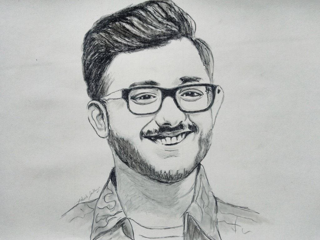 Carryminati, pencil sketch, smiling man, SD Desktop Wallpaper