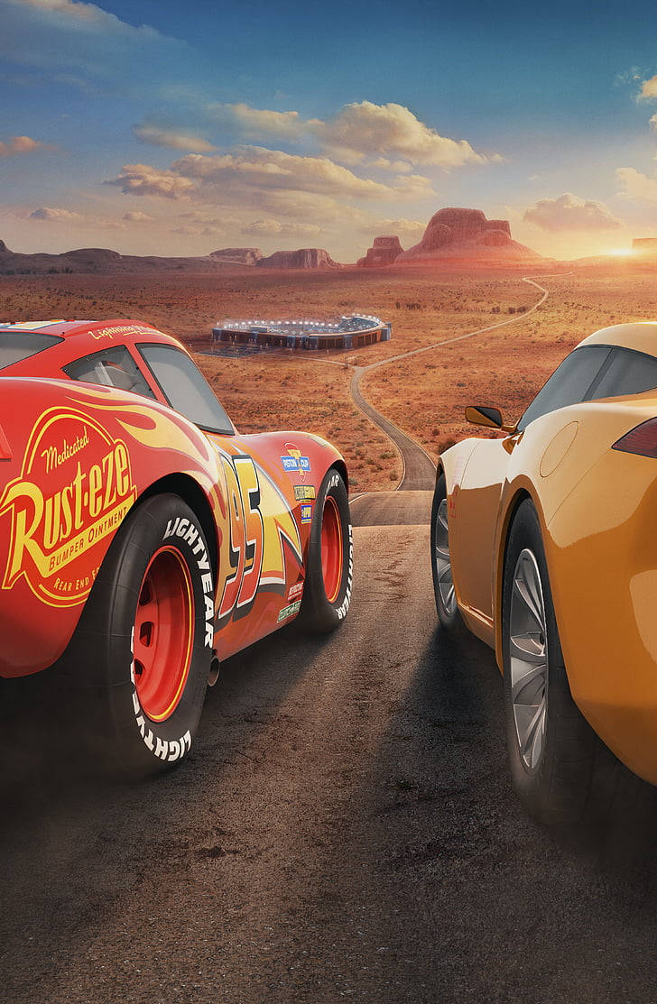Cars 3, desert road, sunset, SD Phone Wallpaper