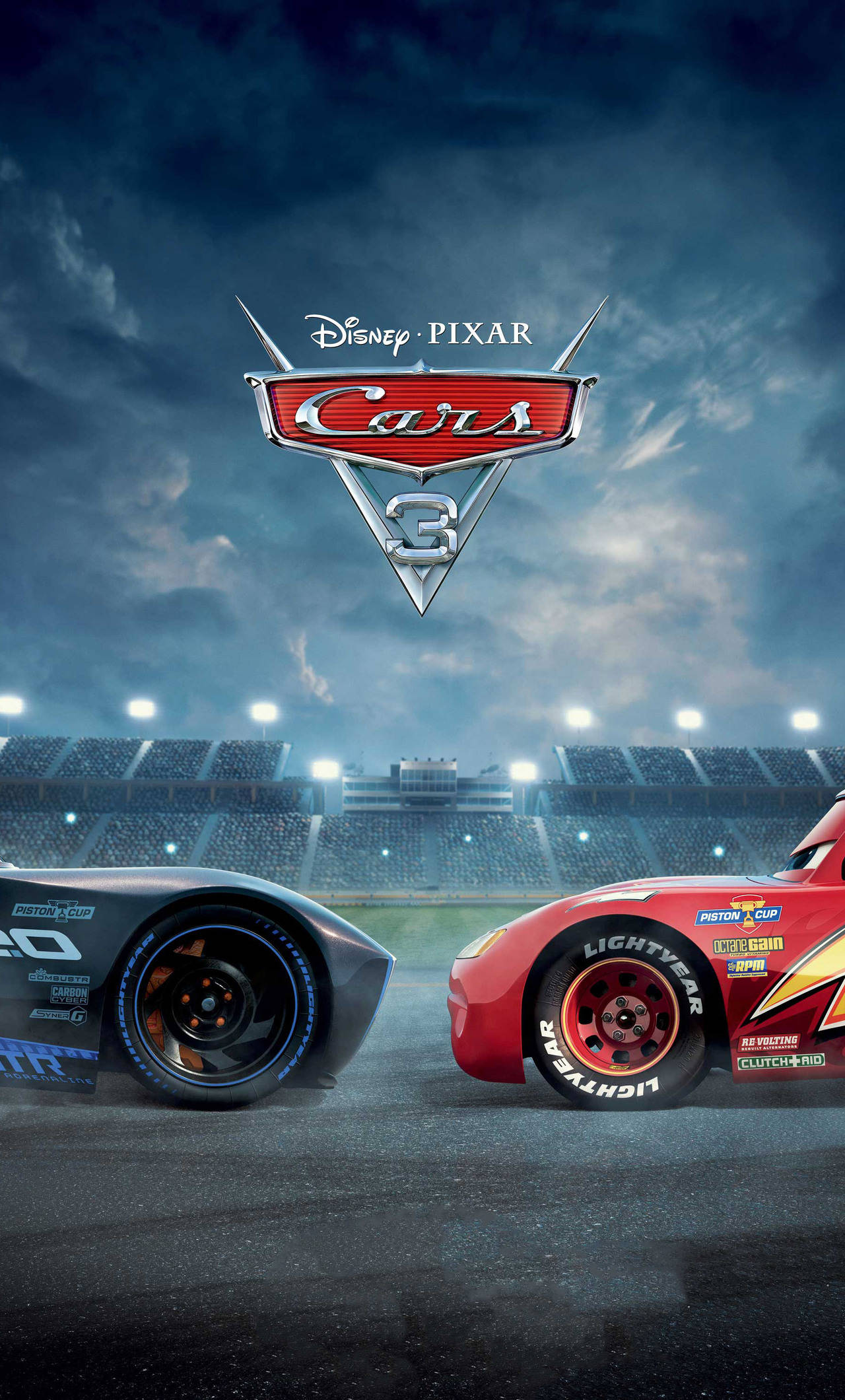 Cars 3, race cars, wet racetrack, Full HD Phone Wallpaper