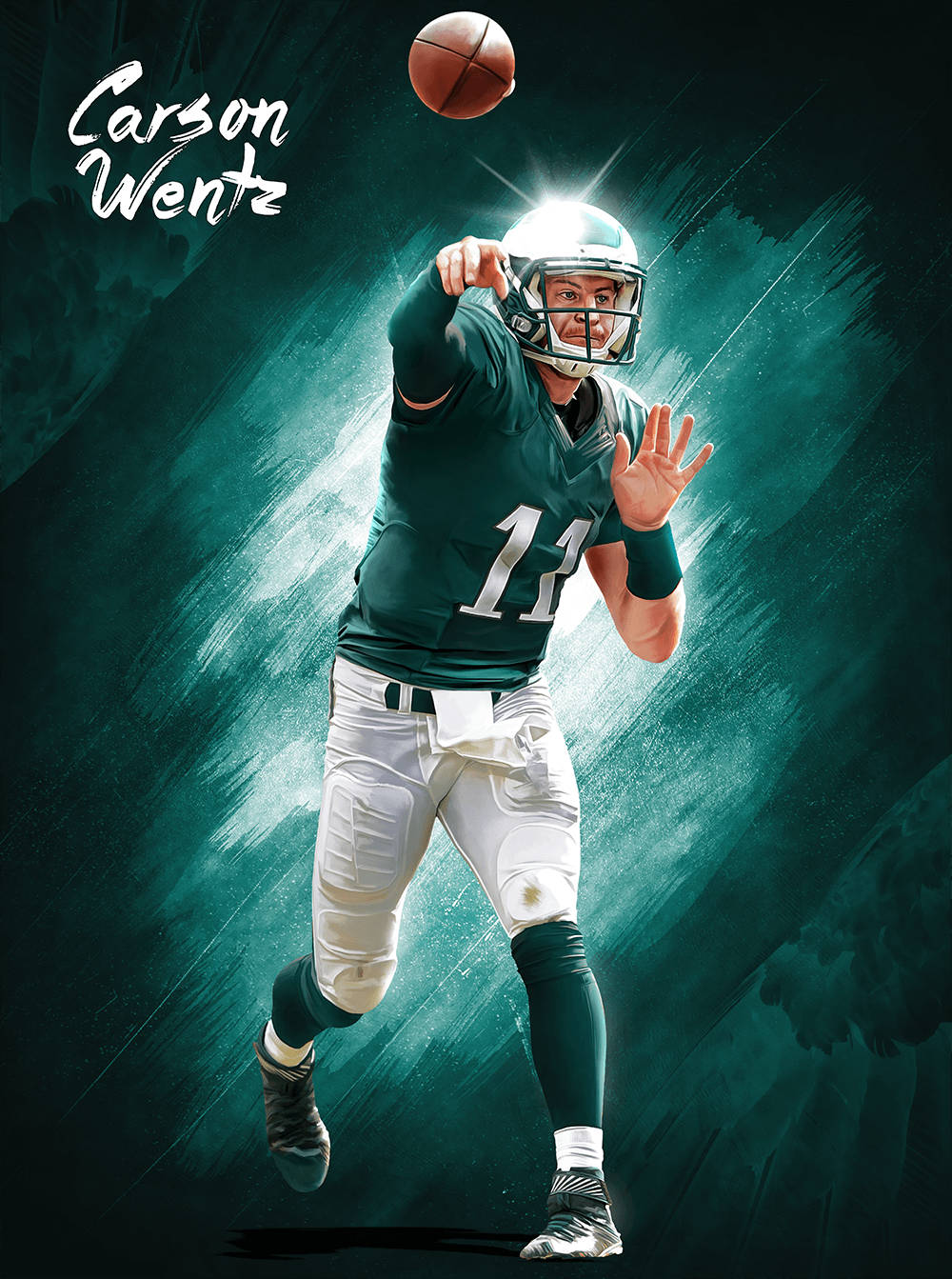 Carson Wentz, teal jersey number 11, dynamic teal and black background, HD Phone Wallpaper