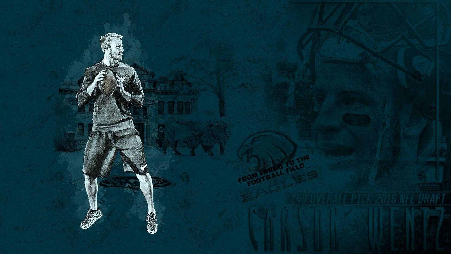 Carson Wentz, sketch-style illustration, dark teal background, Full HD Desktop Wallpaper