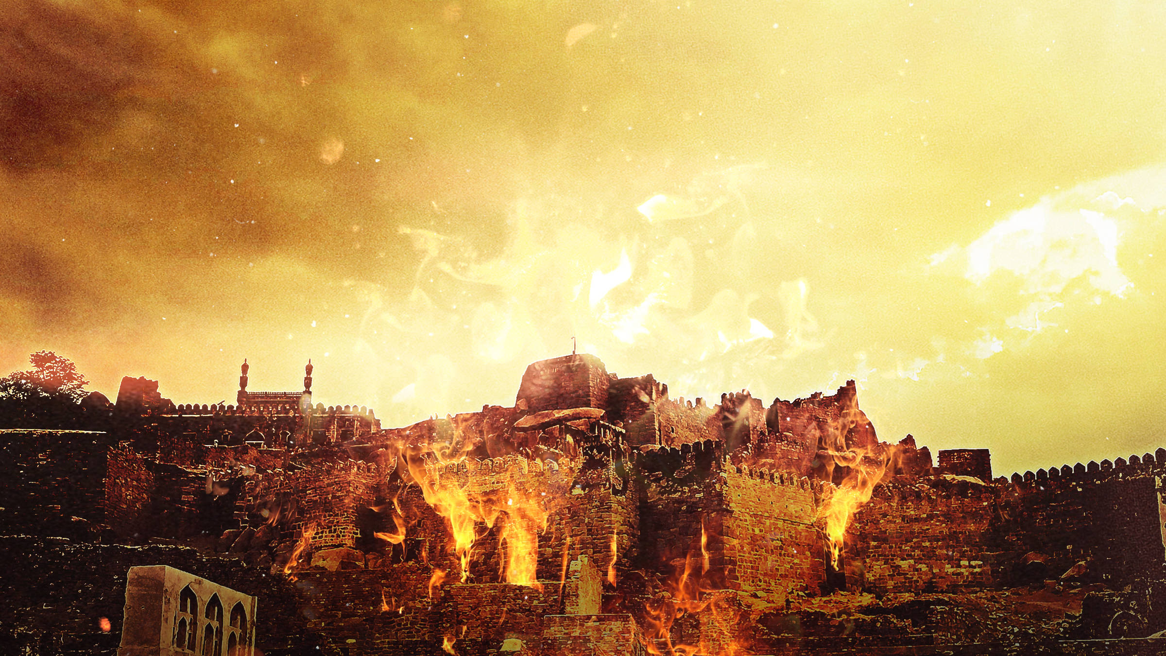 Carthage, burning walls, ancient stone fortress, Full HD Desktop Wallpaper